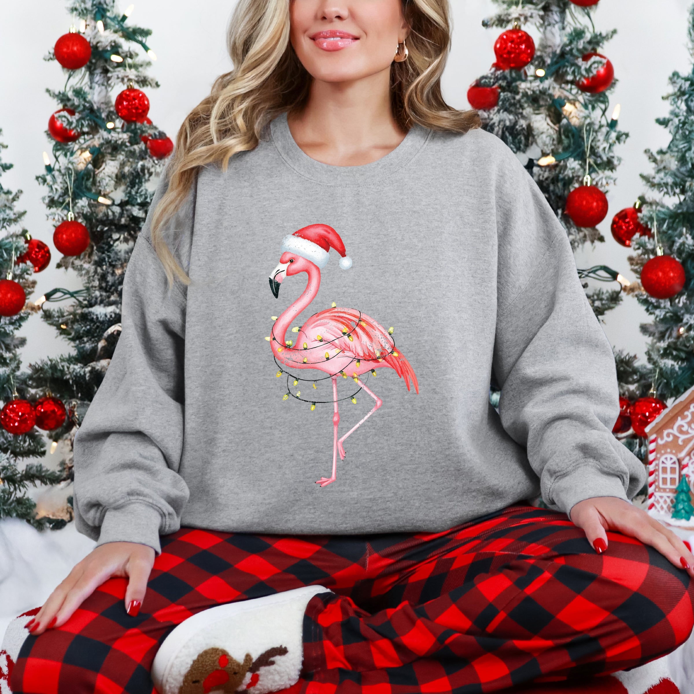 Flamingo Christmas Lights Watercolor - Sweatshirt