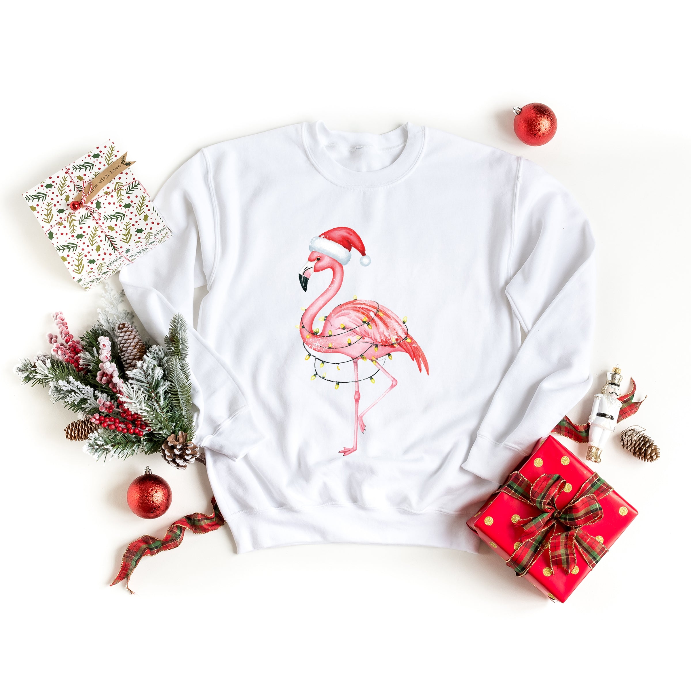 Flamingo Christmas Lights Watercolor - Sweatshirt