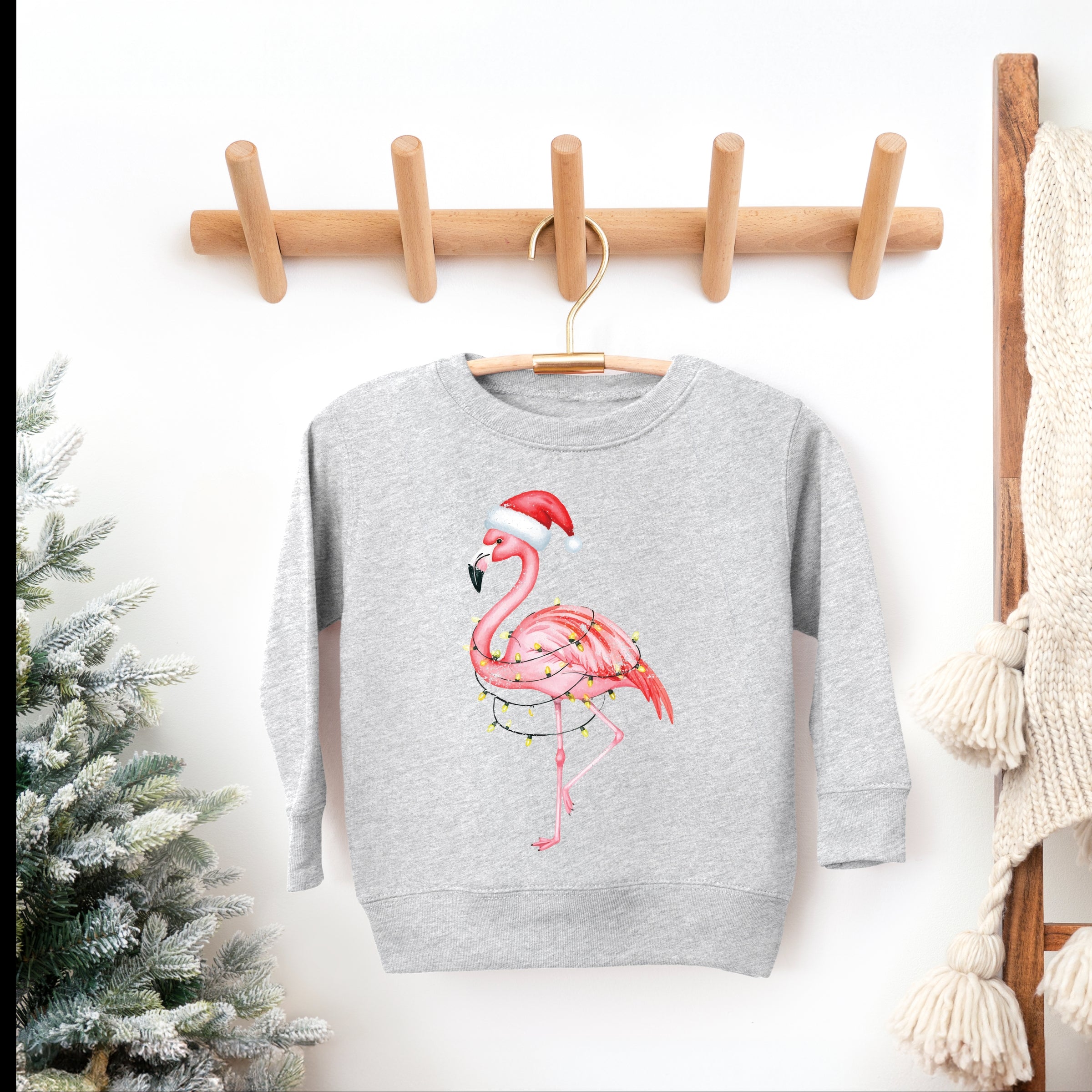 Flamingo Christmas Lights Watercolor - Toddler Graphic Sweatshirt
