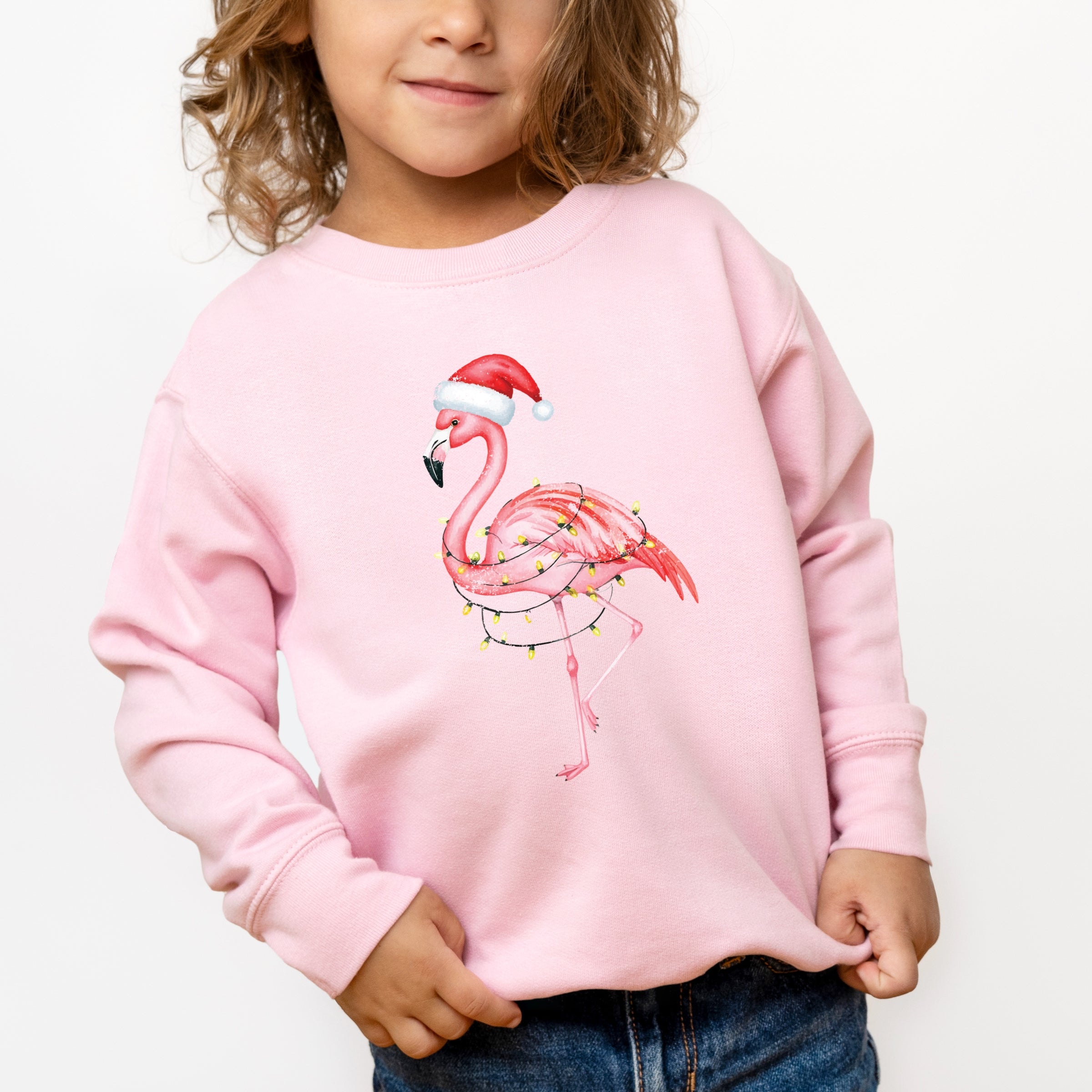 Flamingo Christmas Lights Watercolor - Toddler Graphic Sweatshirt