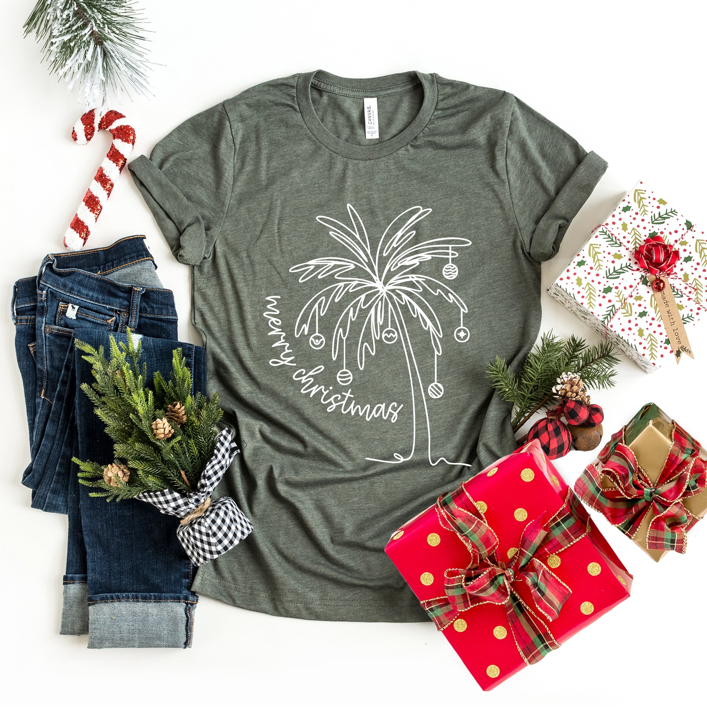 Merry Christmas Palm Tree - Short Sleeve Tee