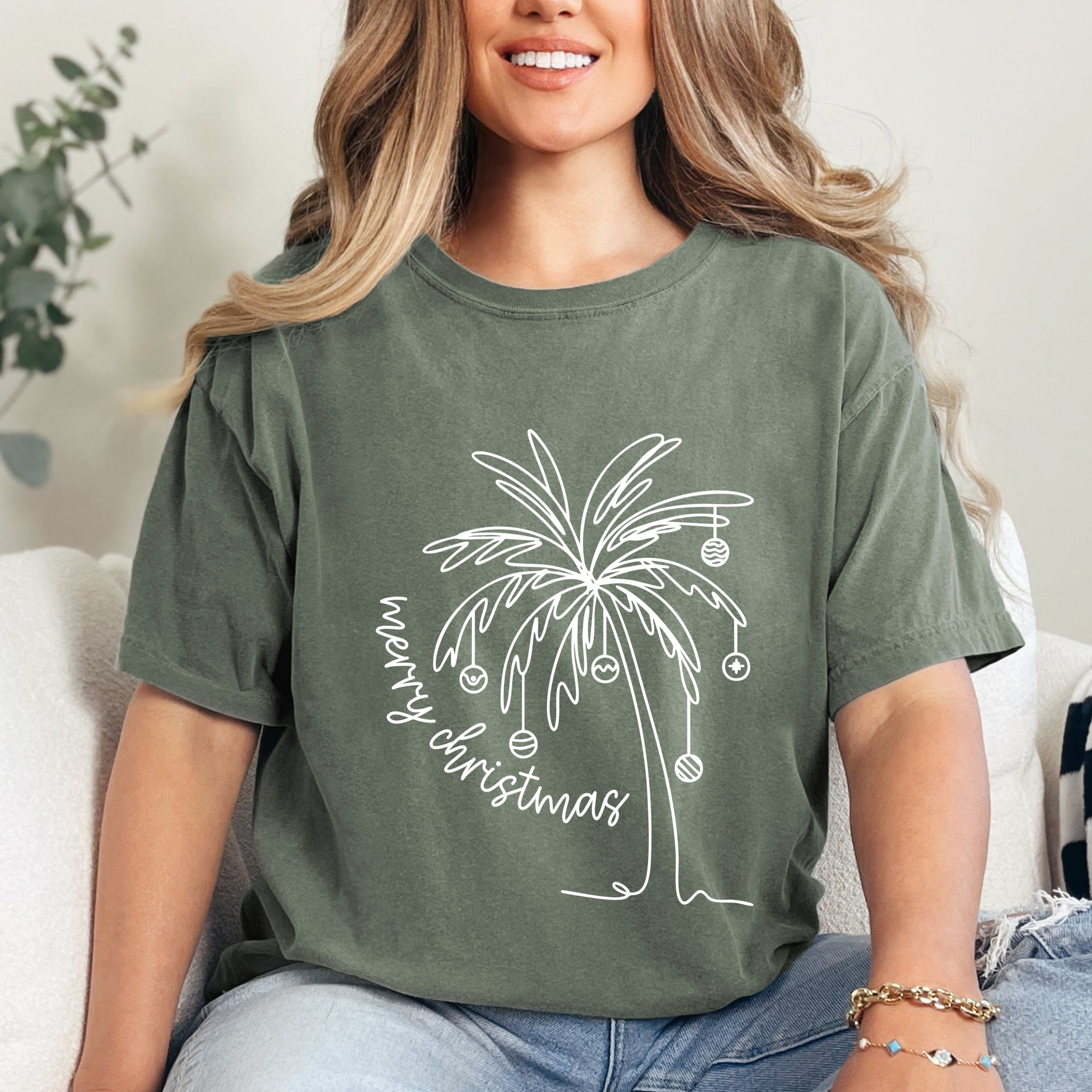 Merry Christmas Palm Tree - Garment Dyed Tee