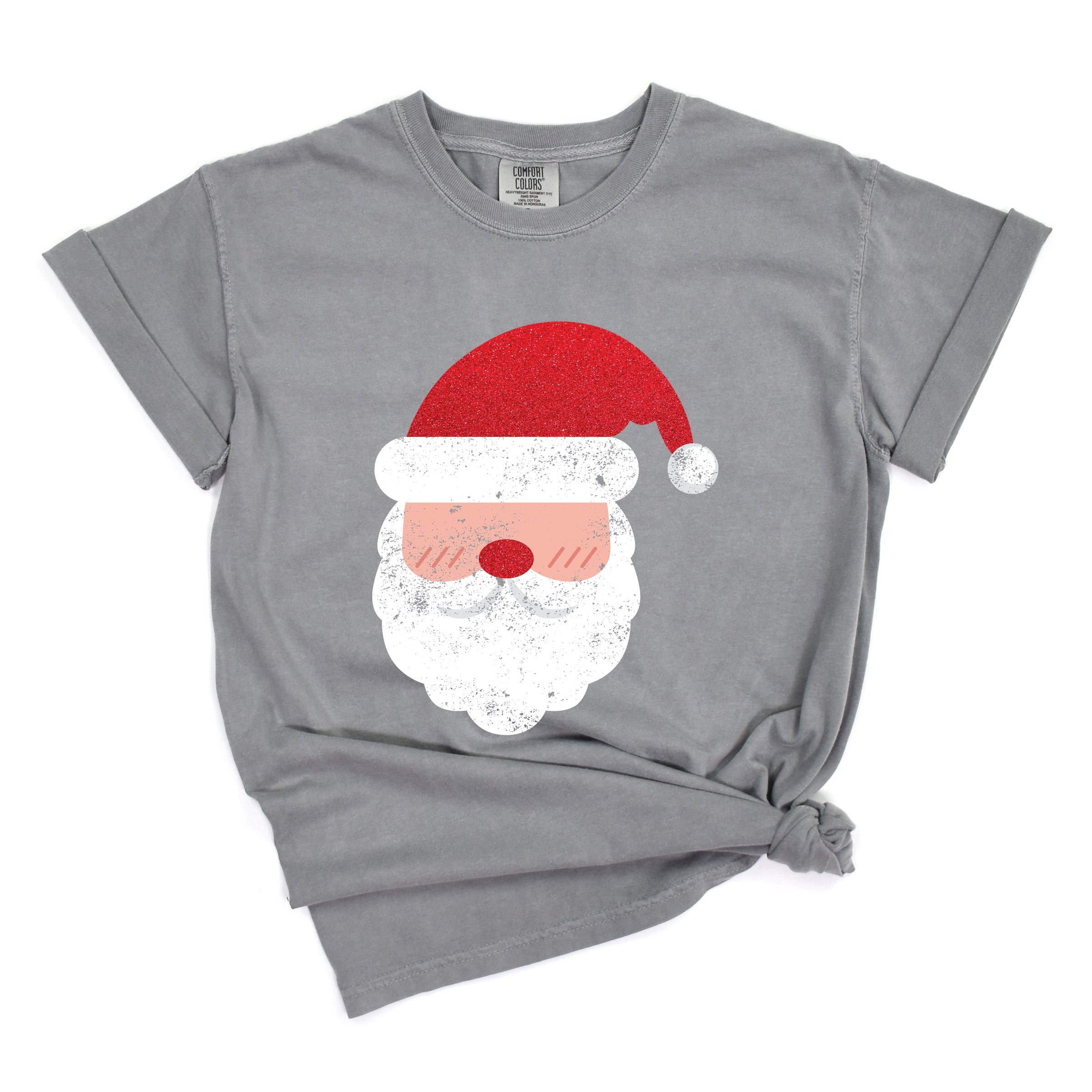 Santa Face Glitter - Womens Garment Dyed Tee