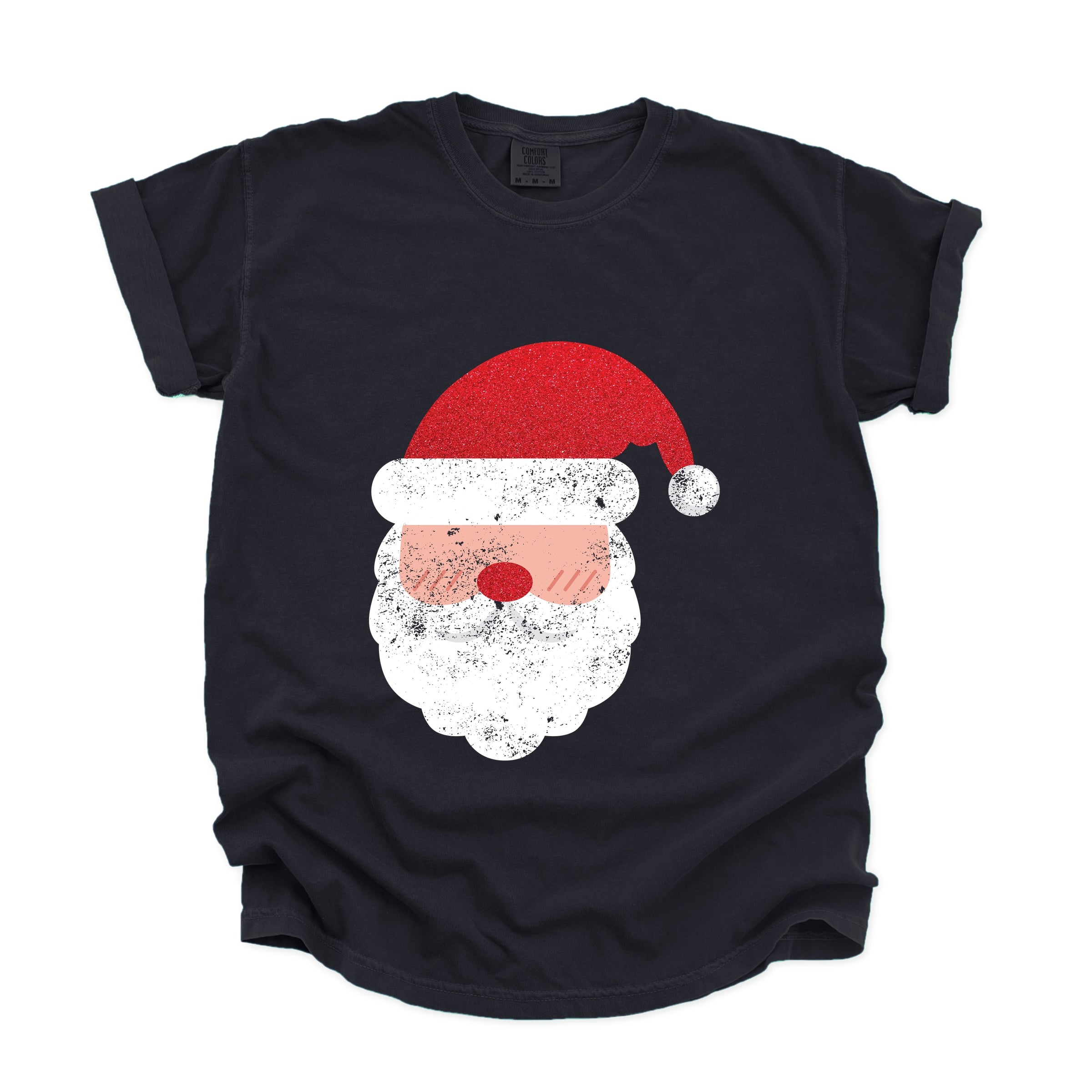 Santa Face Glitter - Womens Garment Dyed Tee