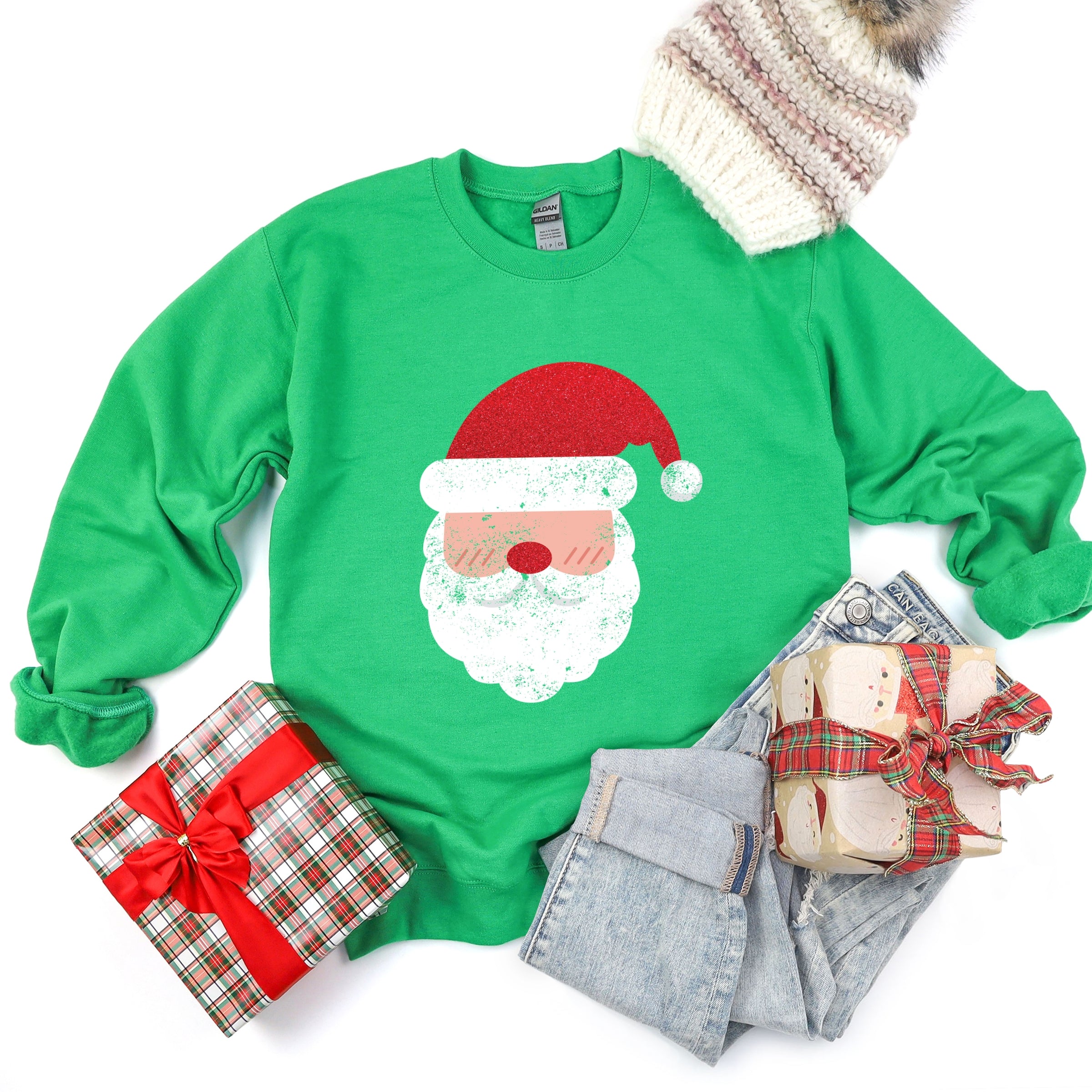 Santa Face Glitter -  Womens Sweatshirt