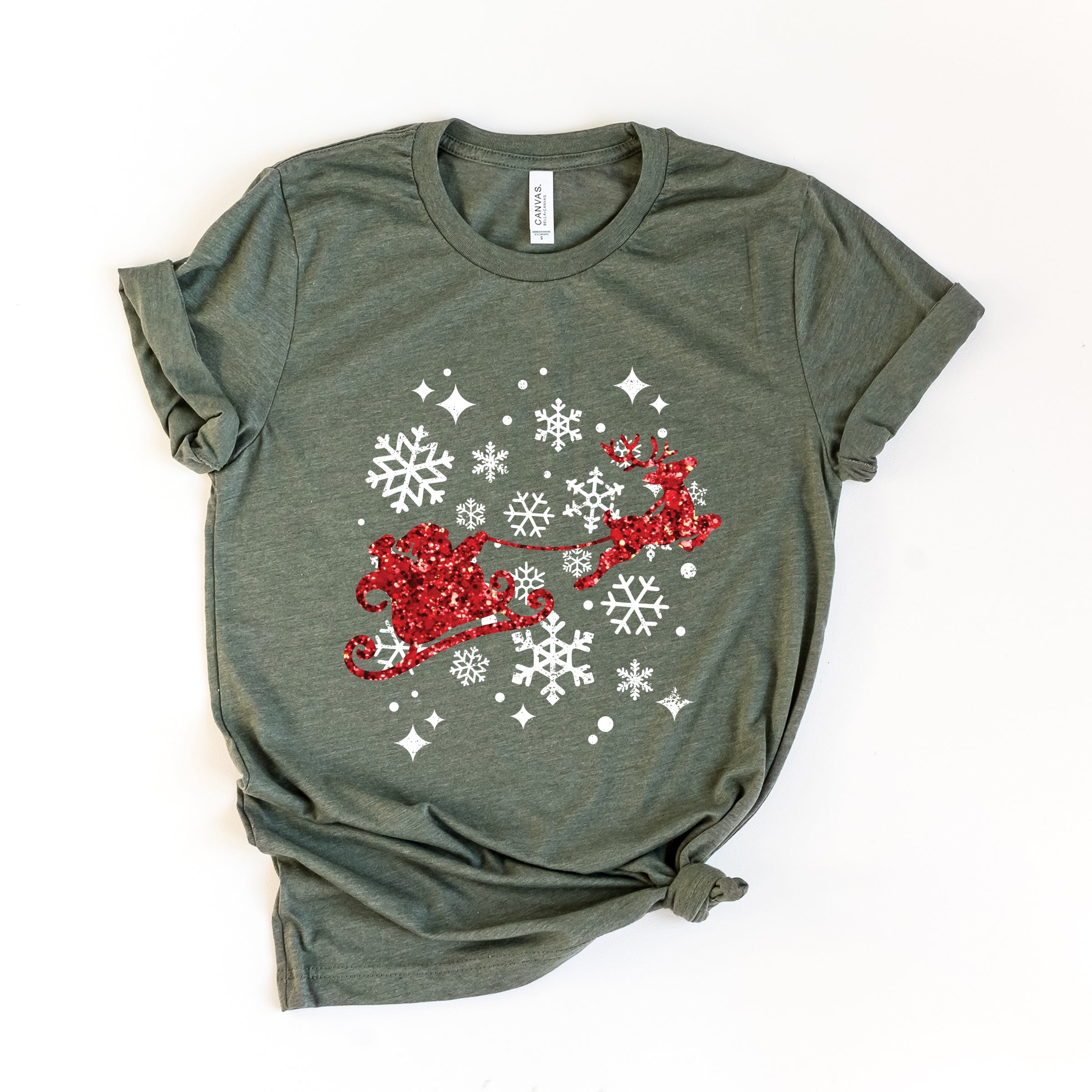 Santa Sleigh Glitter - Womens Short Sleeve Tee