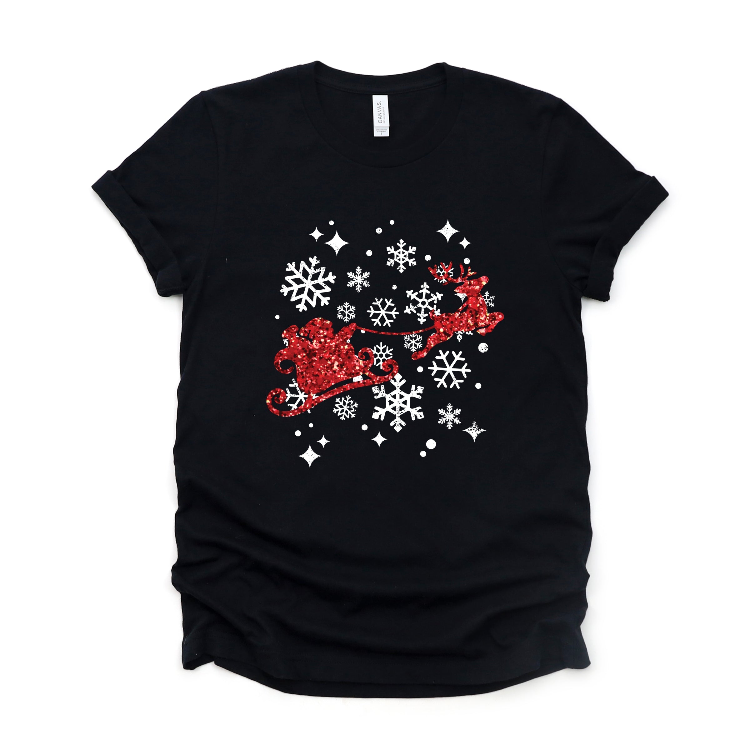 Santa Sleigh Glitter - Womens Short Sleeve Tee