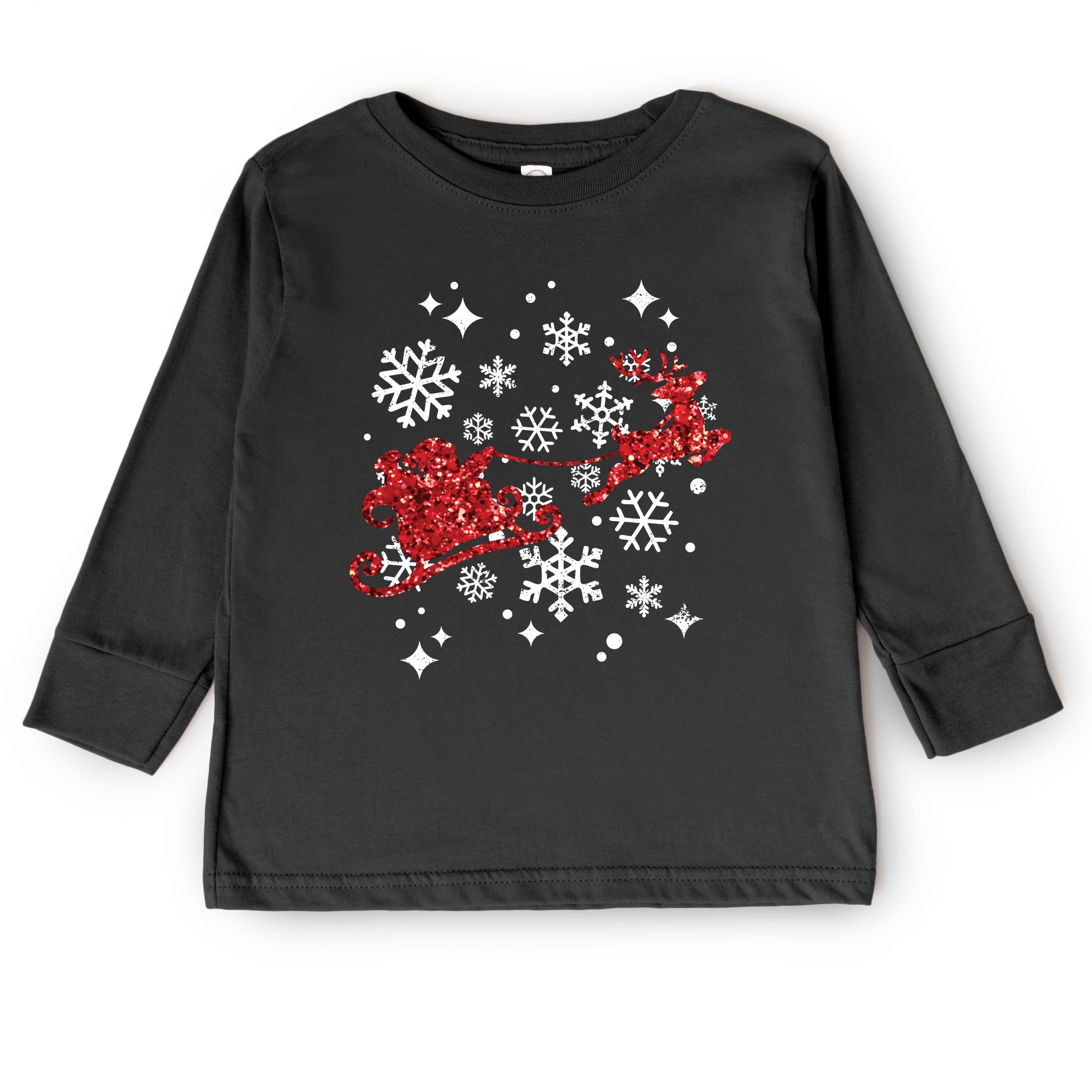 Santa Sleigh Glitter - Kids Youth Long Sleeve Tee and Kids Toddler Long Sleeve Tee