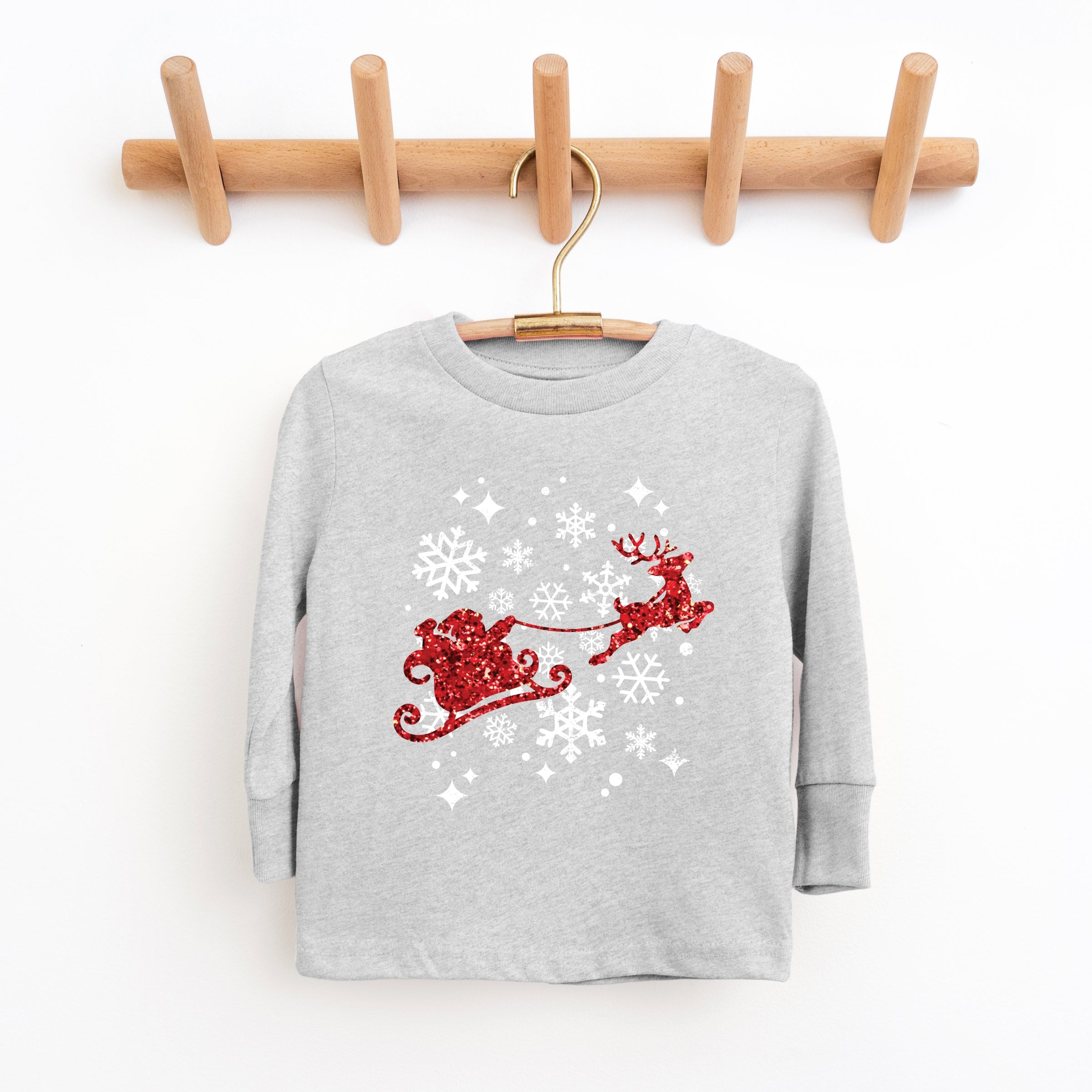 Santa Sleigh Glitter - Kids Youth Long Sleeve Tee and Kids Toddler Long Sleeve Tee