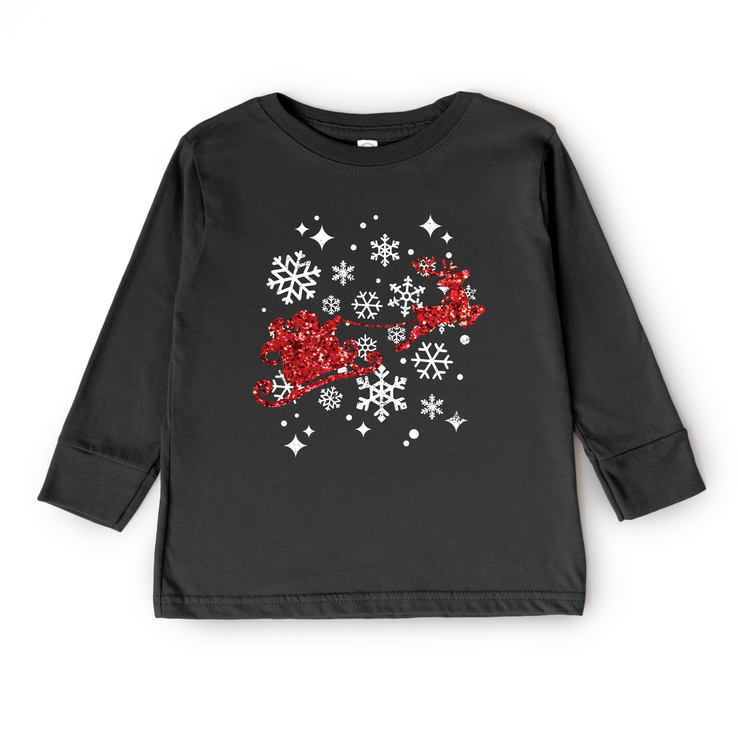 Santa Sleigh Glitter - Kids Youth Long Sleeve Tee and Kids Toddler Long Sleeve Tee