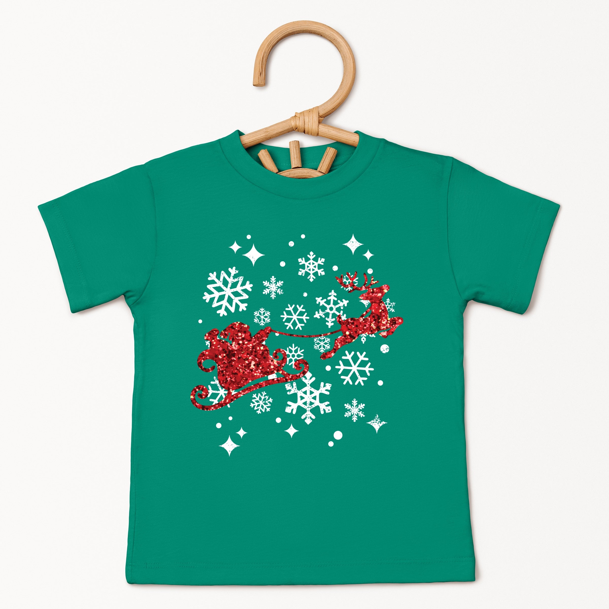 Santa Sleigh Glitter - Toddler Short Sleeve Tee and Kids Youth Short Sleeve Tee