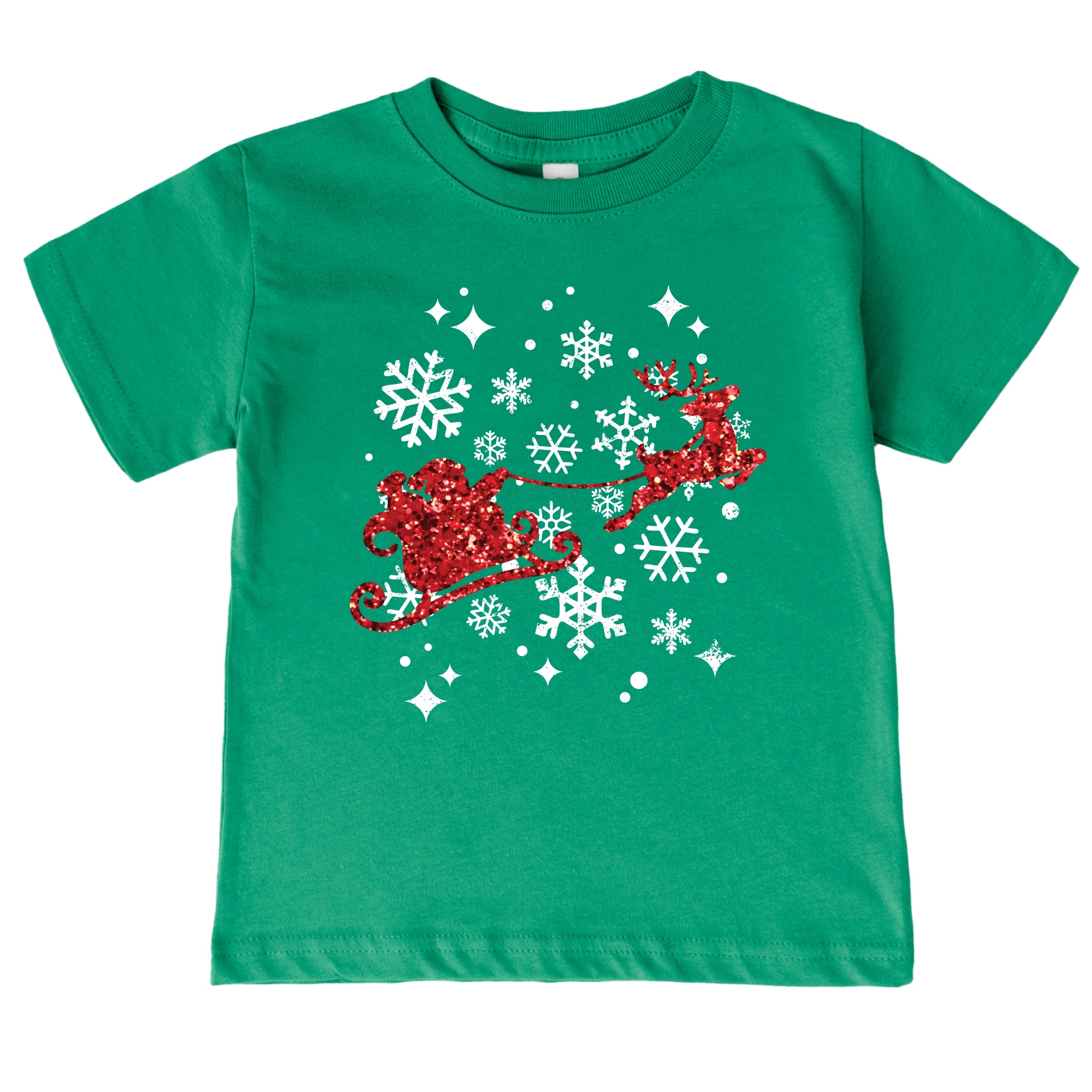 Santa Sleigh Glitter - Toddler Short Sleeve Tee and Kids Youth Short Sleeve Tee
