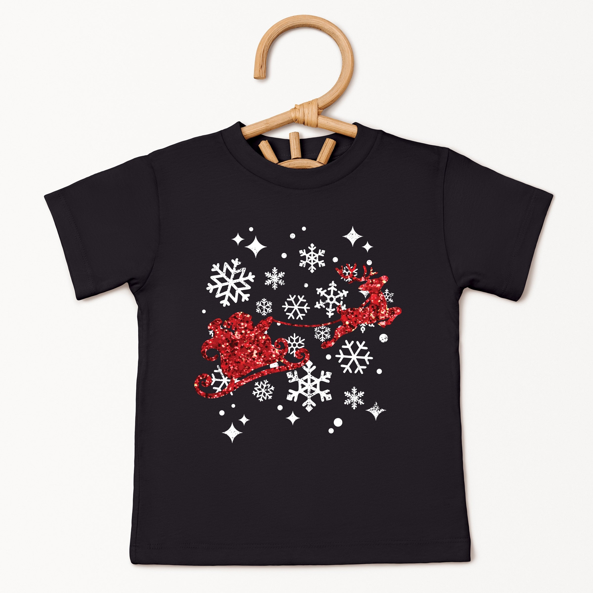 Santa Sleigh Glitter - Toddler Short Sleeve Tee and Kids Youth Short Sleeve Tee