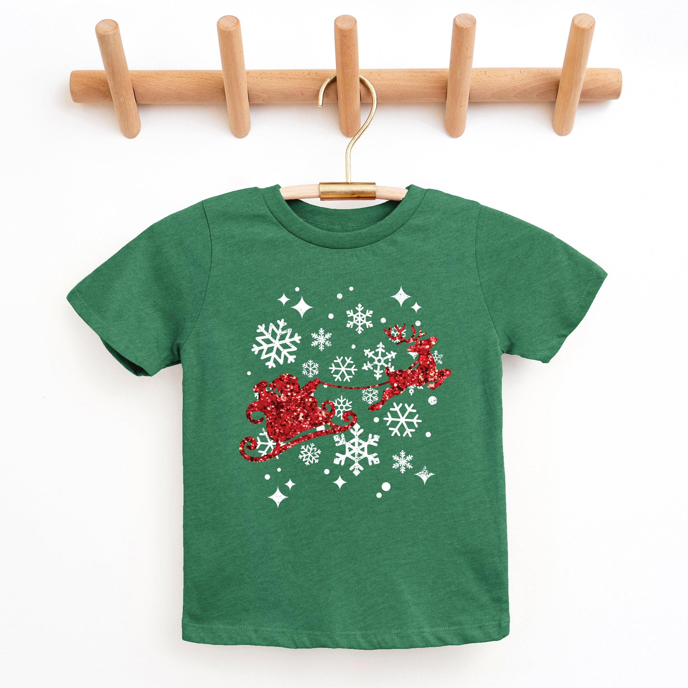 Santa Sleigh Glitter - Toddler Short Sleeve Tee and Kids Youth Short Sleeve Tee