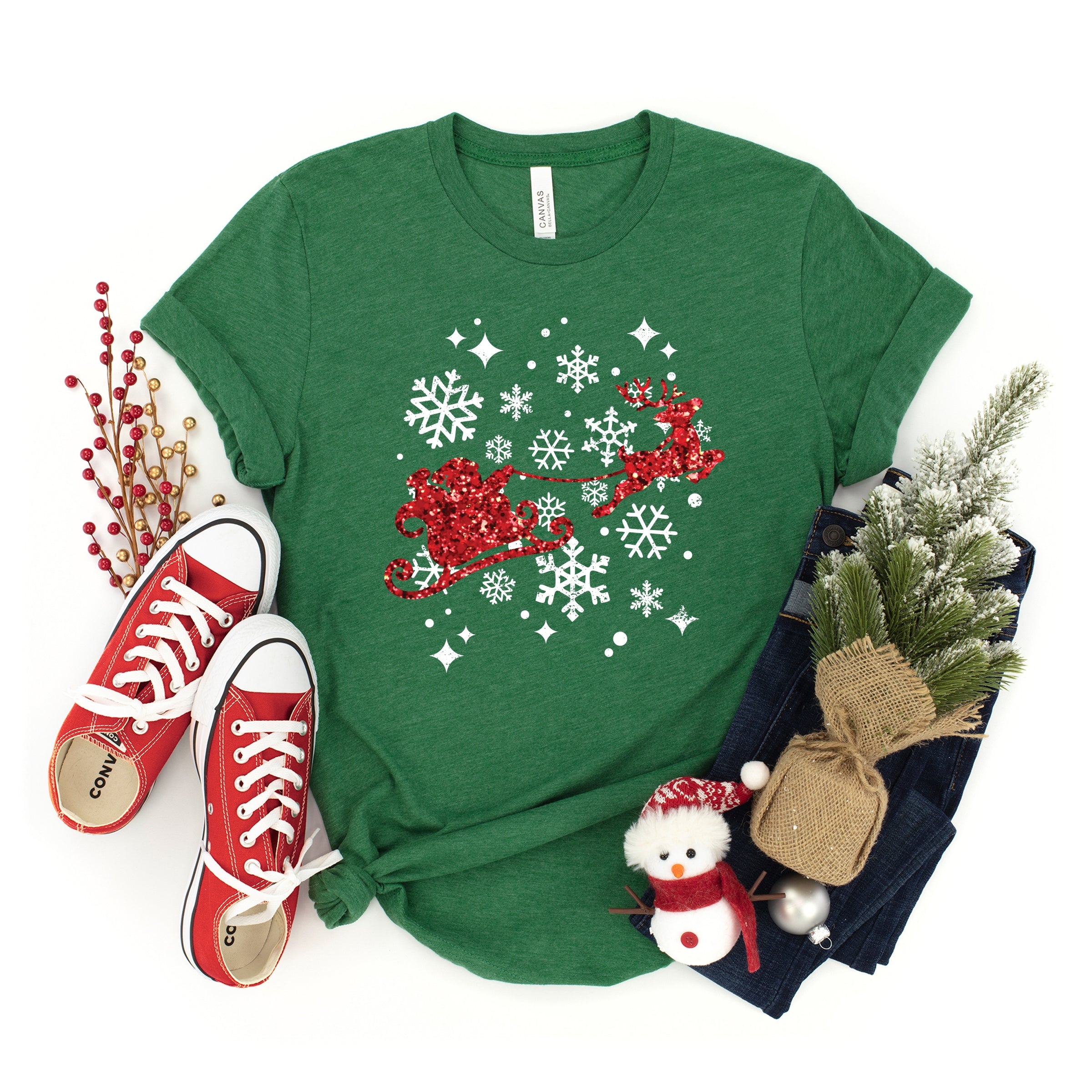 Santa Sleigh Glitter - Toddler Short Sleeve Tee and Kids Youth Short Sleeve Tee