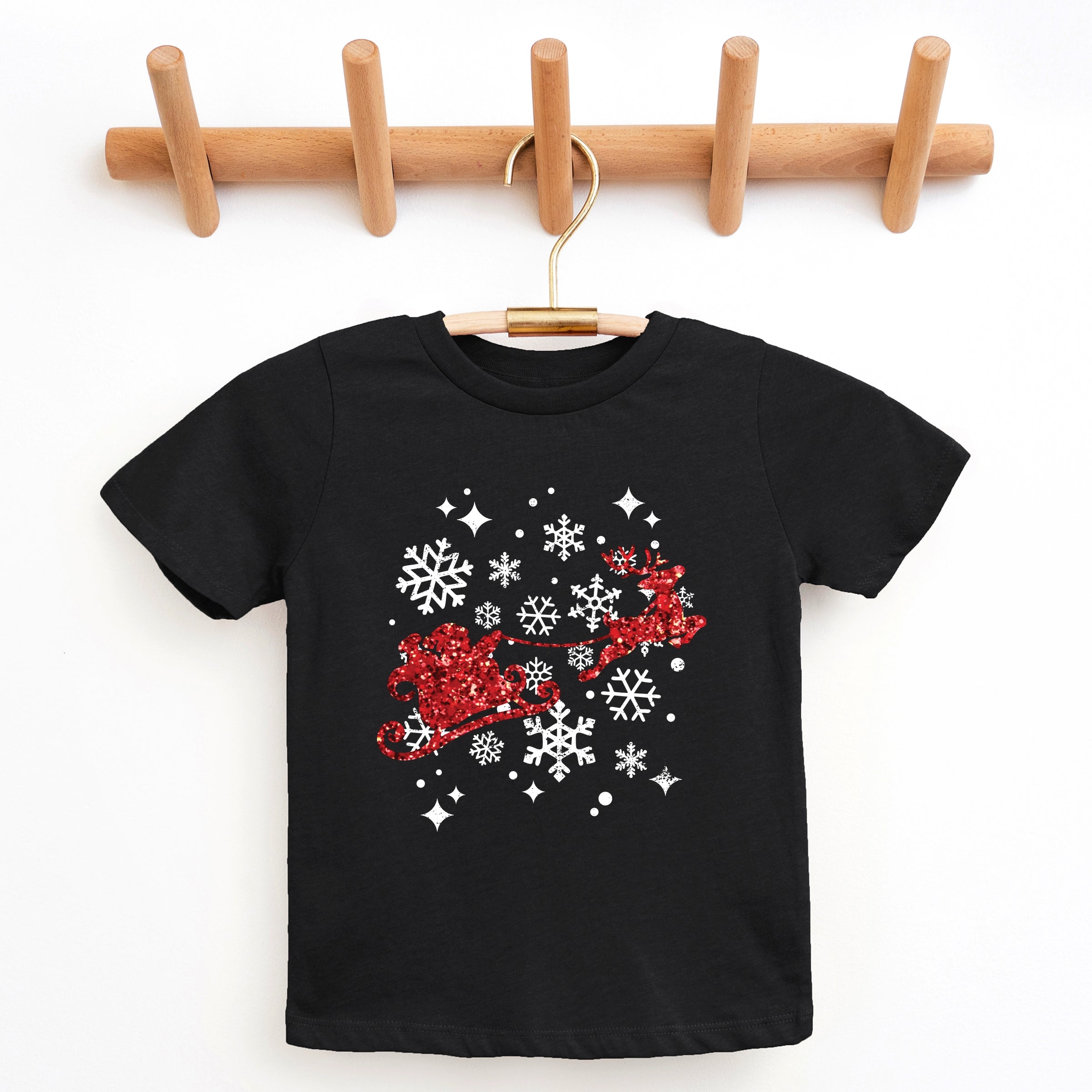 Santa Sleigh Glitter - Toddler Short Sleeve Tee and Kids Youth Short Sleeve Tee