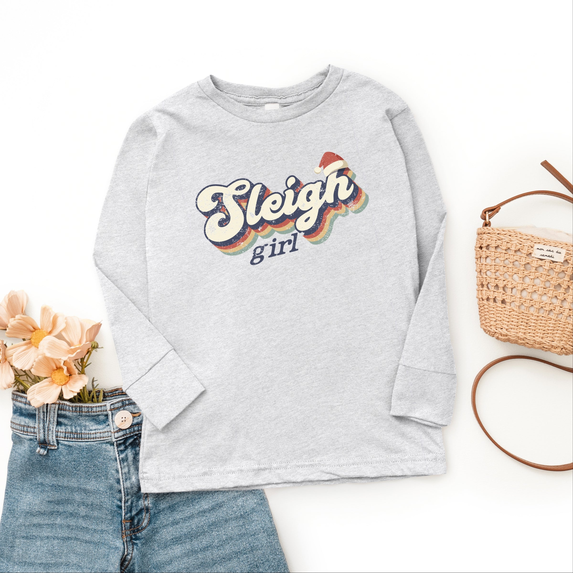 Sleigh Girl Retro Distressed - Youth Long Sleeve Graphic T-Shirt