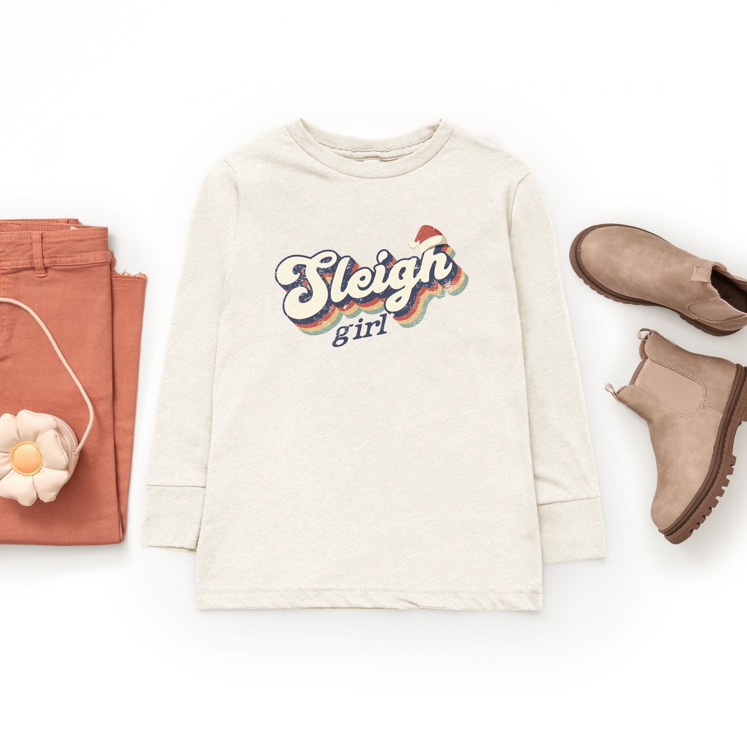 Sleigh Girl Retro Distressed - Youth Long Sleeve Graphic T-Shirt