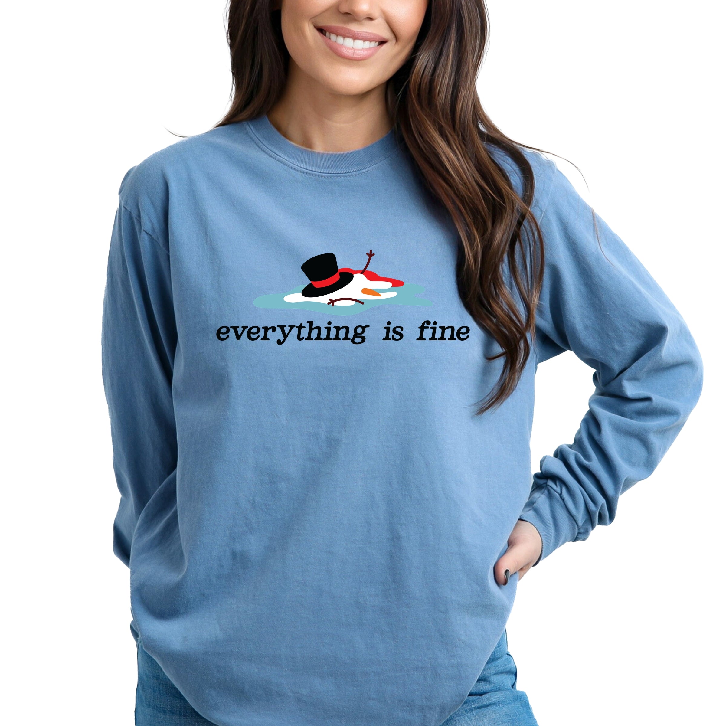 Everything Is Fine Melted Snowman - Garment Dyed Long Sleeve