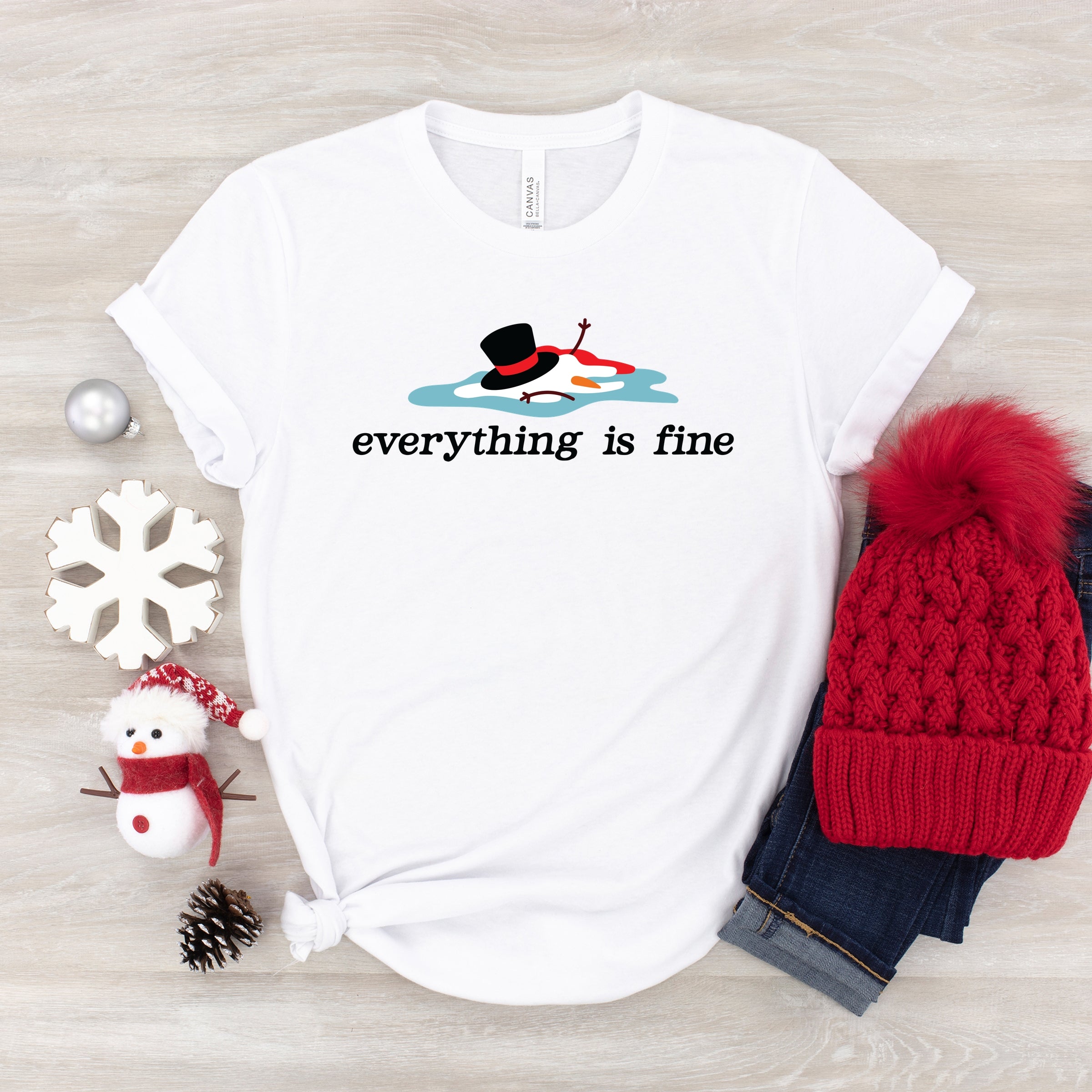 Everything Is Fine Melted Snowman - Youth Short Sleeve Graphic T-Shirt