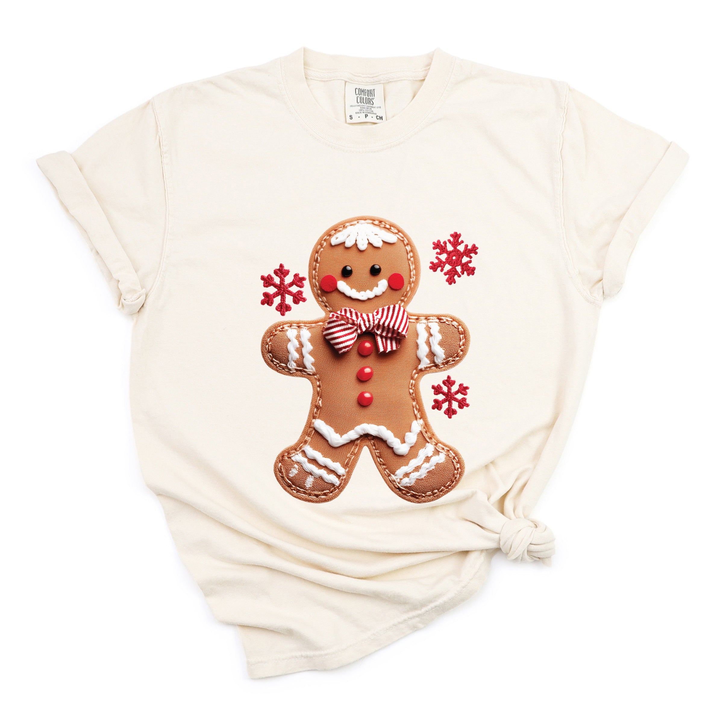 Gingerbread Patchwork Print - Womens Garment Dyed Tee