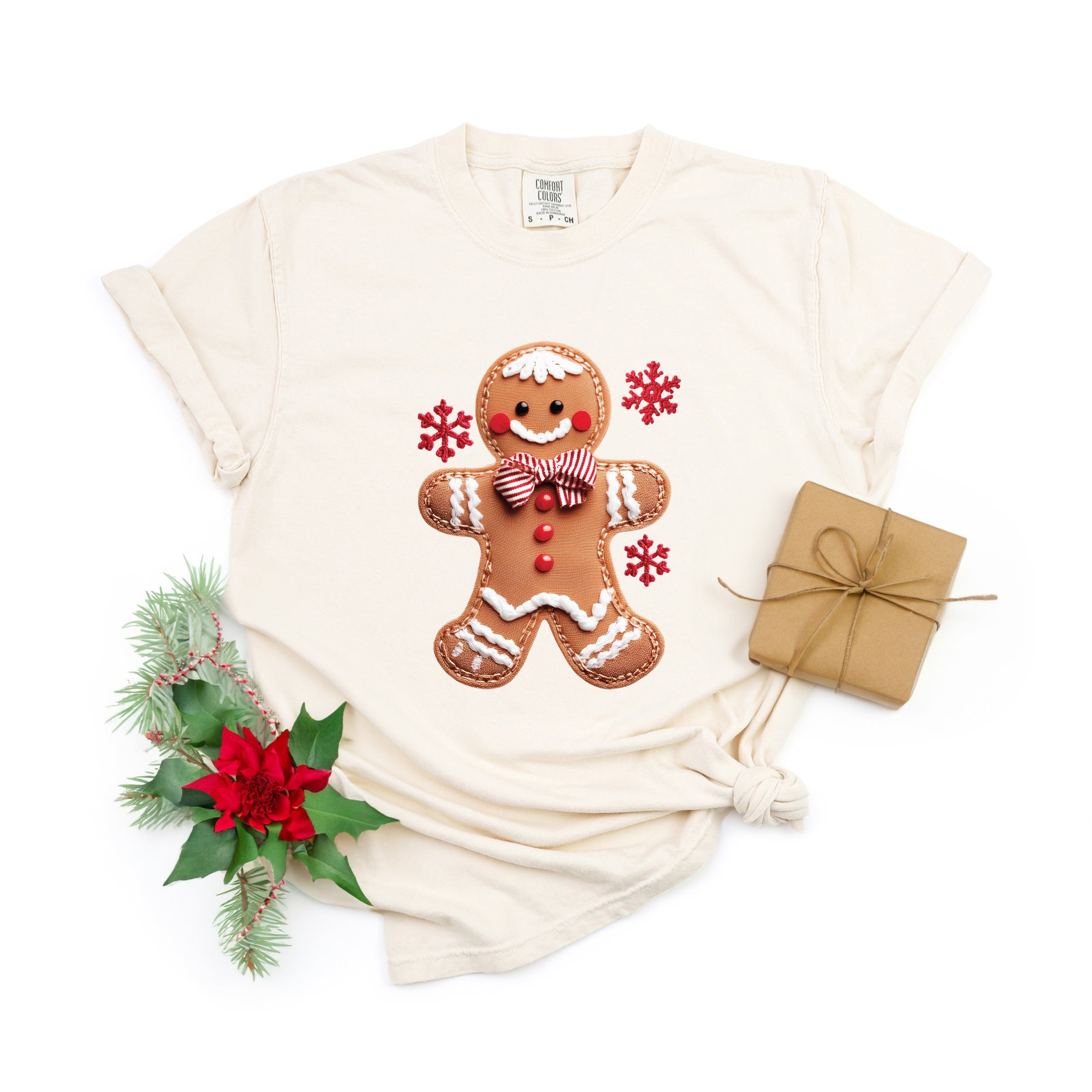 Gingerbread Patchwork Print - Womens Garment Dyed Tee