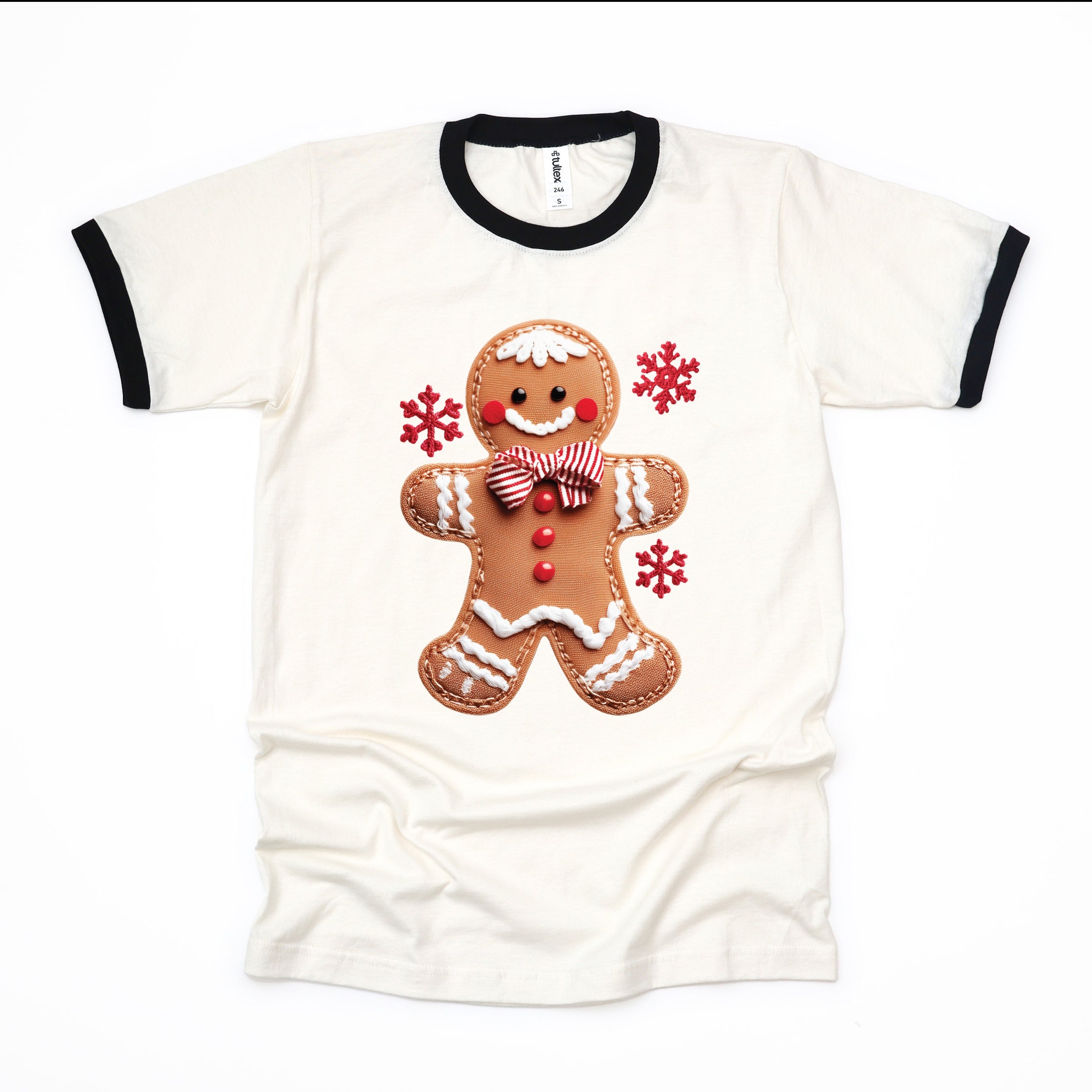 Gingerbread Patchwork Print - Womens Ringer Tee