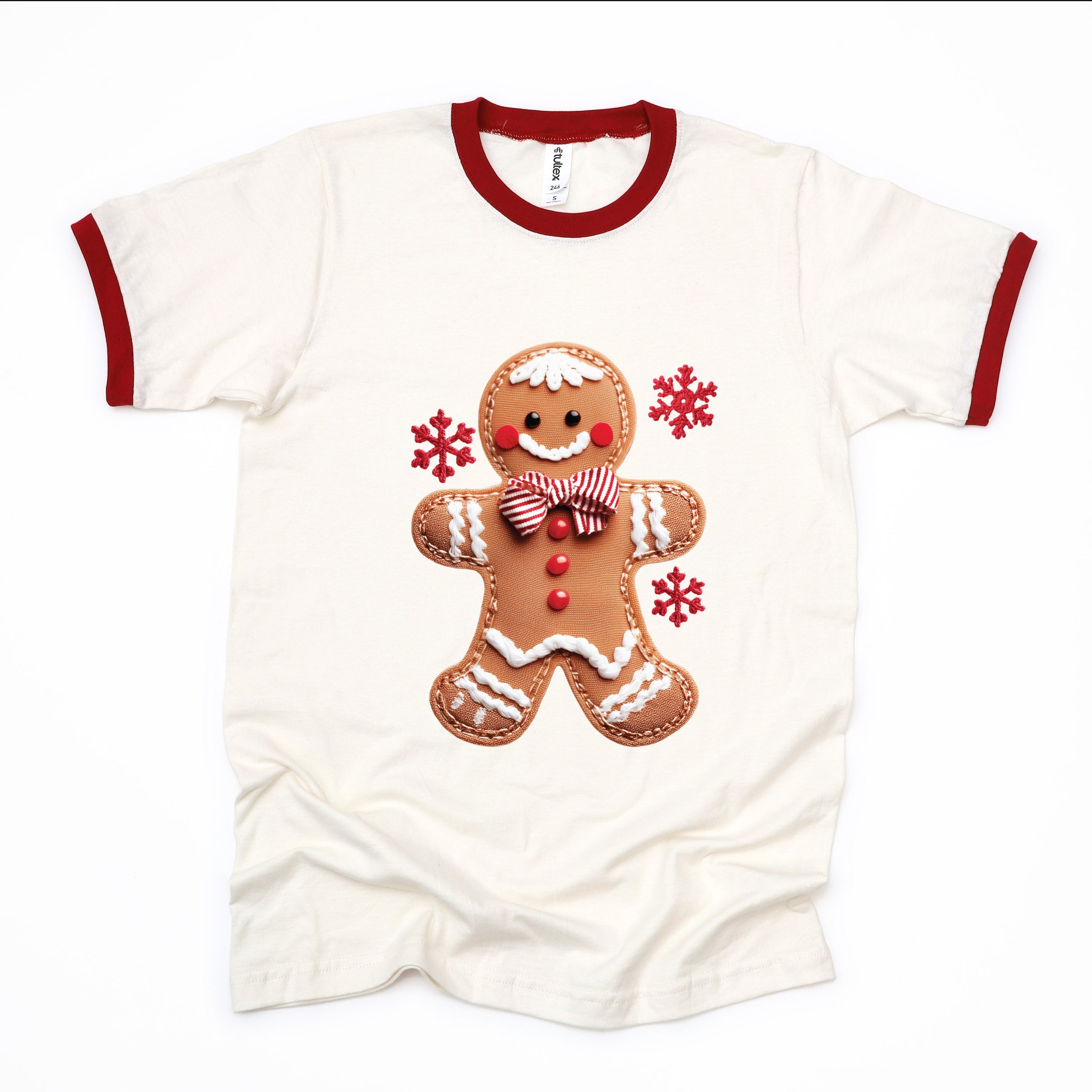 Gingerbread Patchwork Print - Womens Ringer Tee