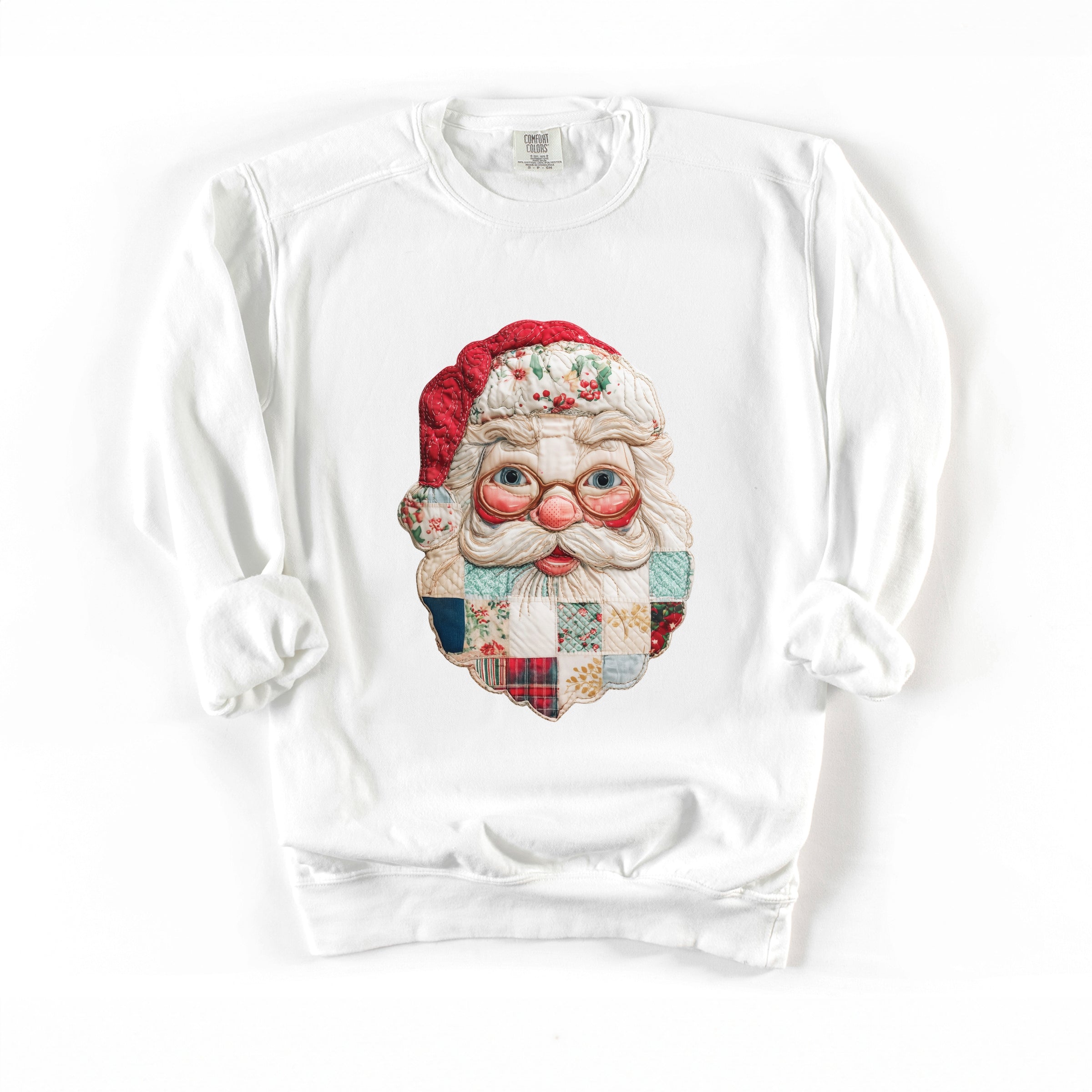 Santa Face Patchwork Print - Women's Garment Dyed Sweatshirt