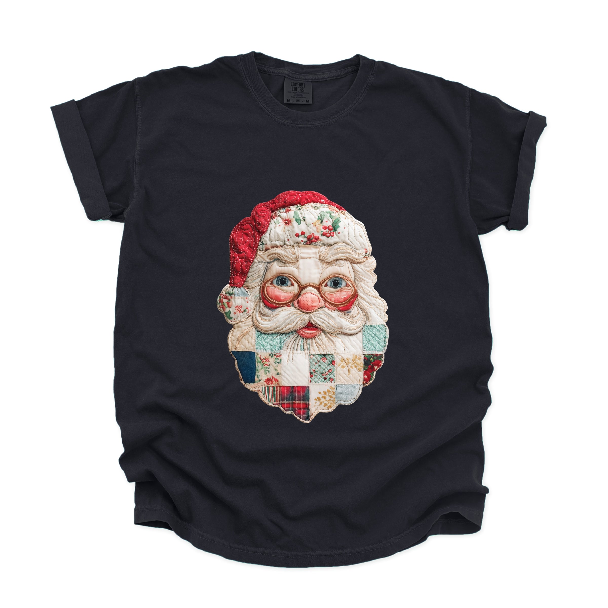 Santa Face Patchwork Print - Women's Garment Dyed Tee