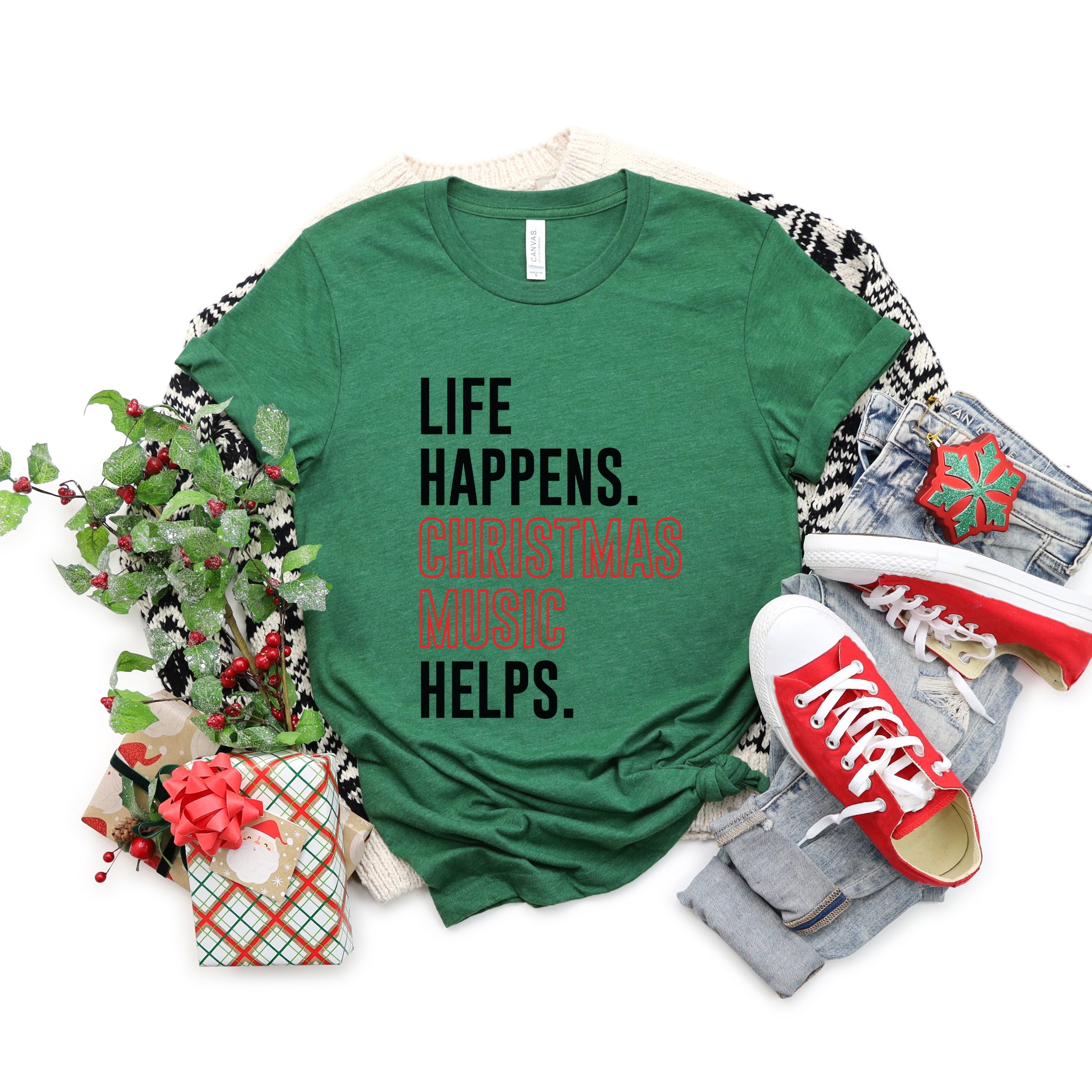 Christmas Music Helps - Women's Short Sleeve Graphic T-Shirt