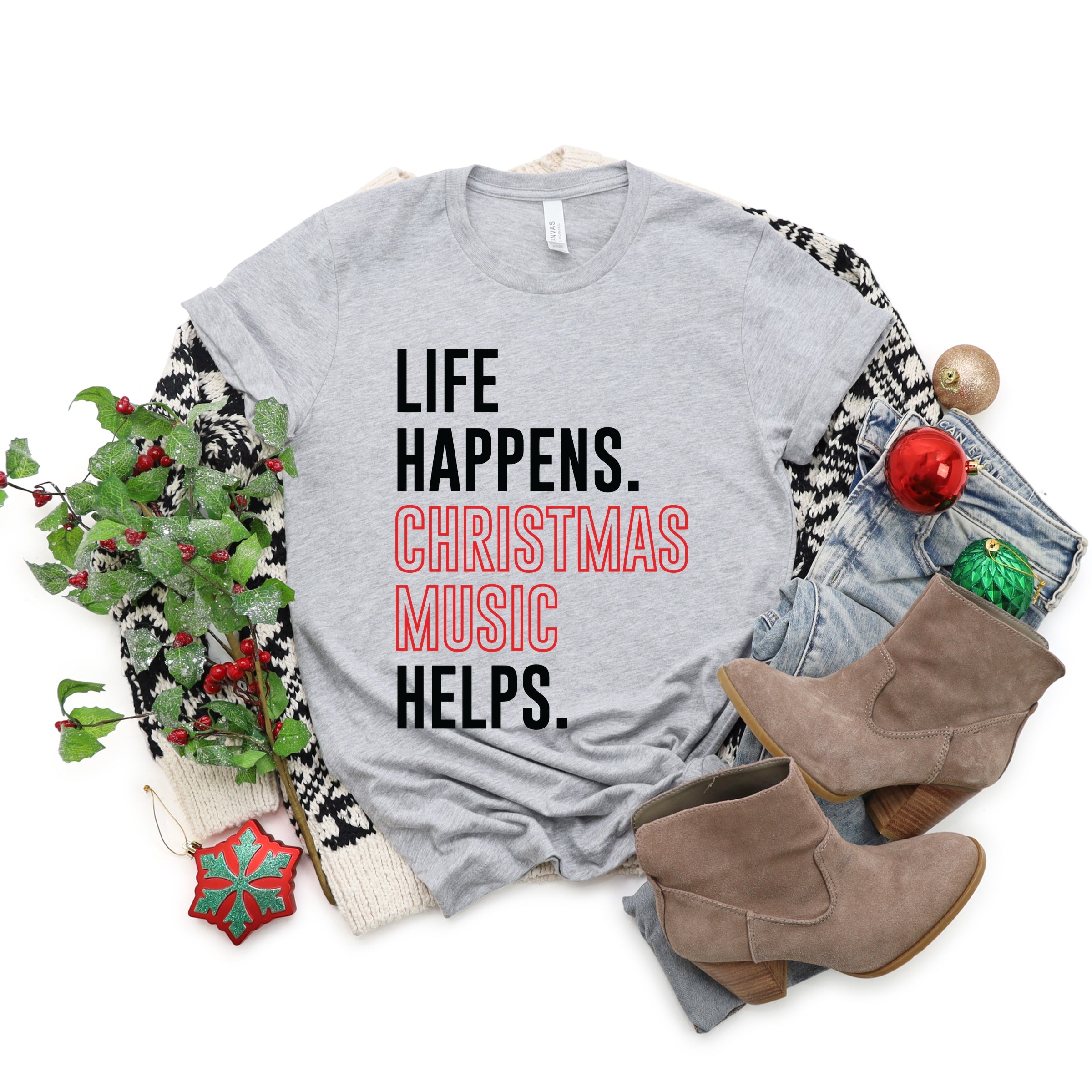 Christmas Music Helps - Women's Short Sleeve Graphic T-Shirt