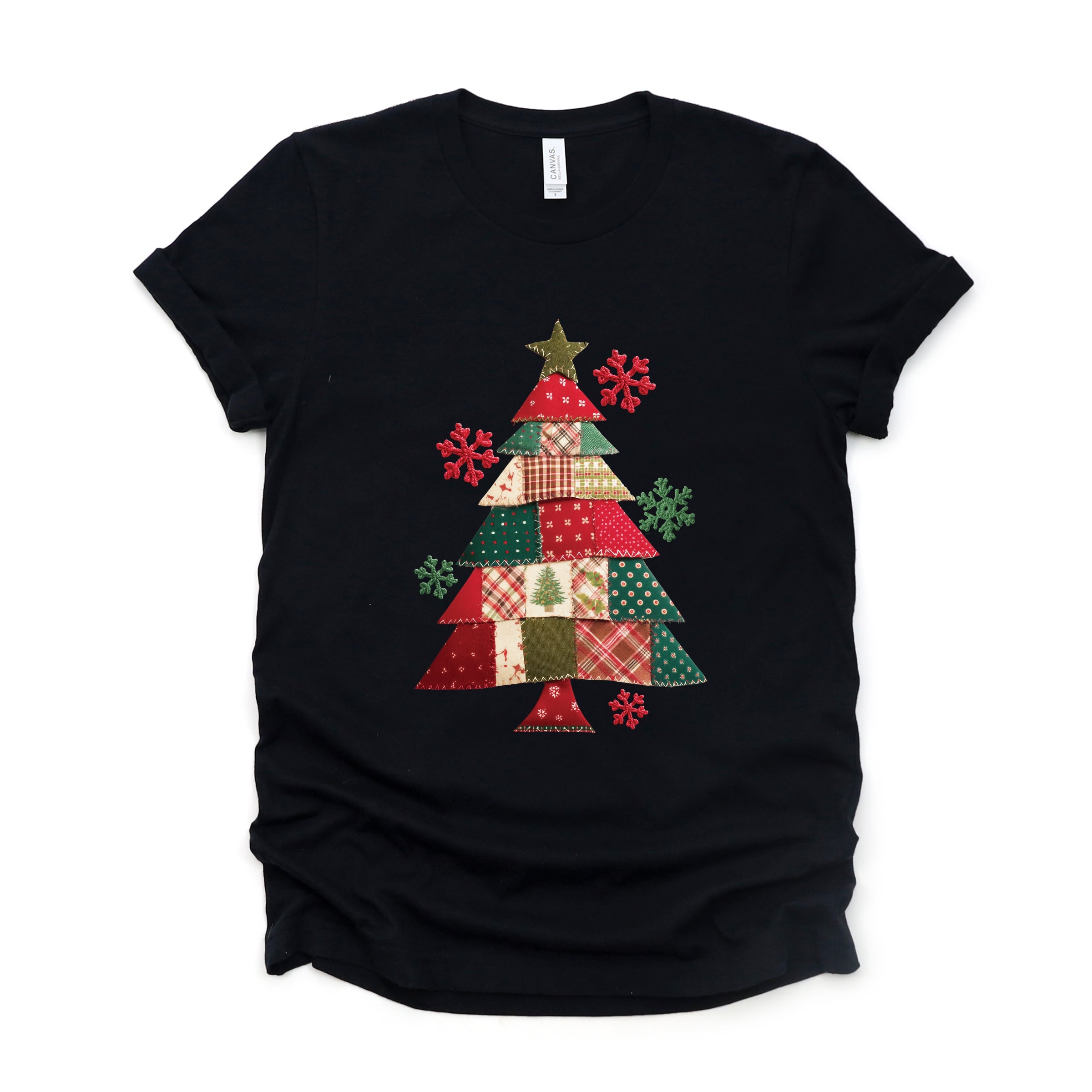 Christmas Tree Patchwork Print - Women's Short Sleeve Graphic T-Shirt