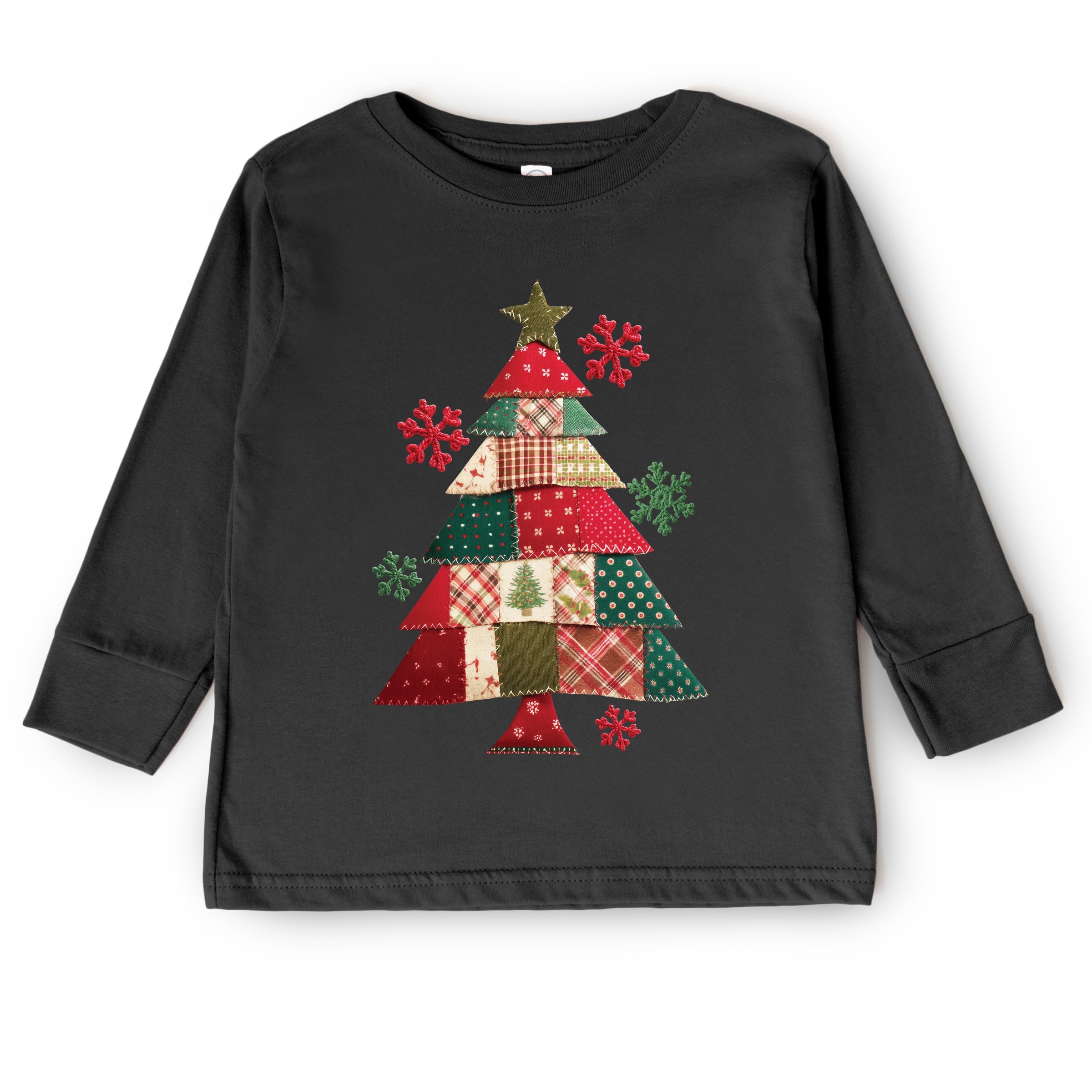 Christmas Tree Patchwork Print - Toddler Long Sleeve Graphic Tee