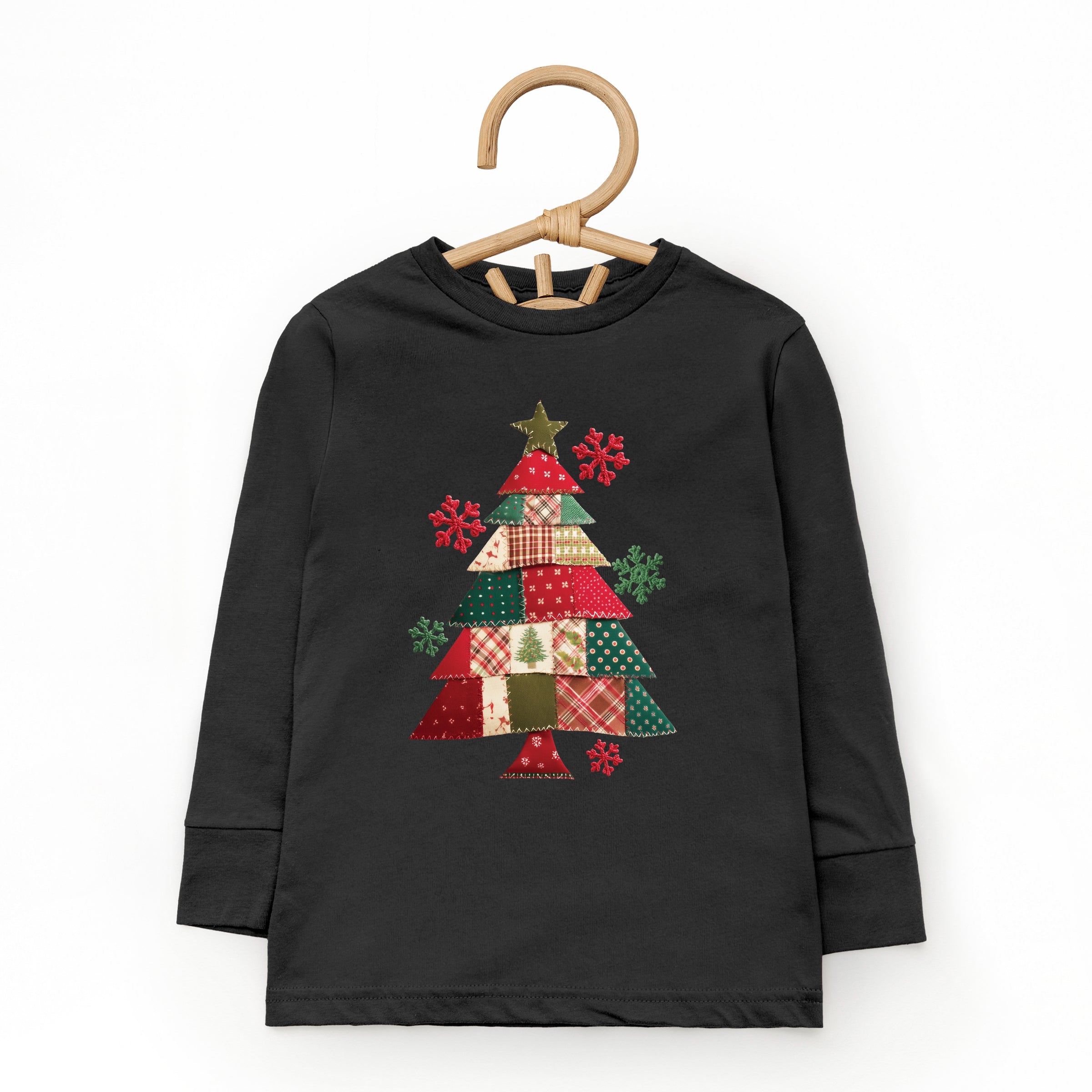 Christmas Tree Patchwork Print - Toddler Long Sleeve Graphic Tee