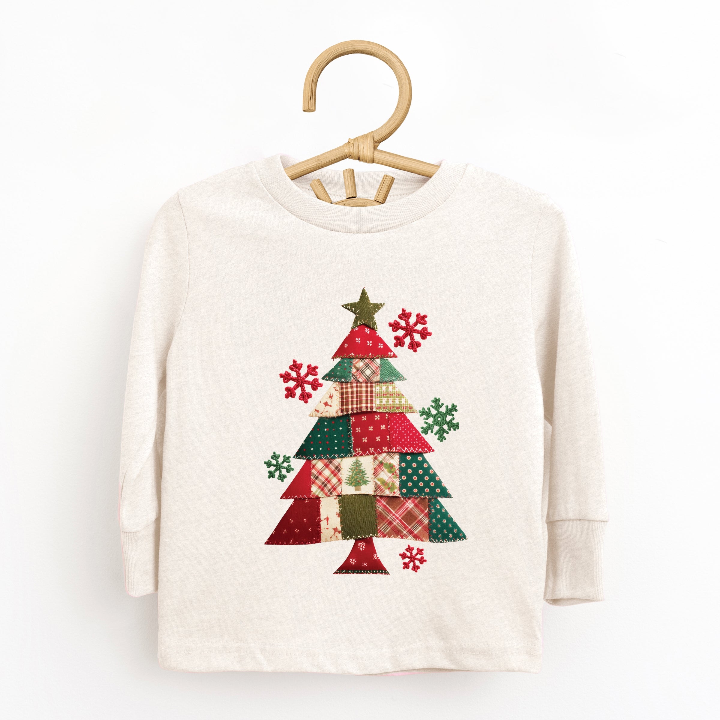 Christmas Tree Patchwork Print - Toddler Long Sleeve Graphic Tee