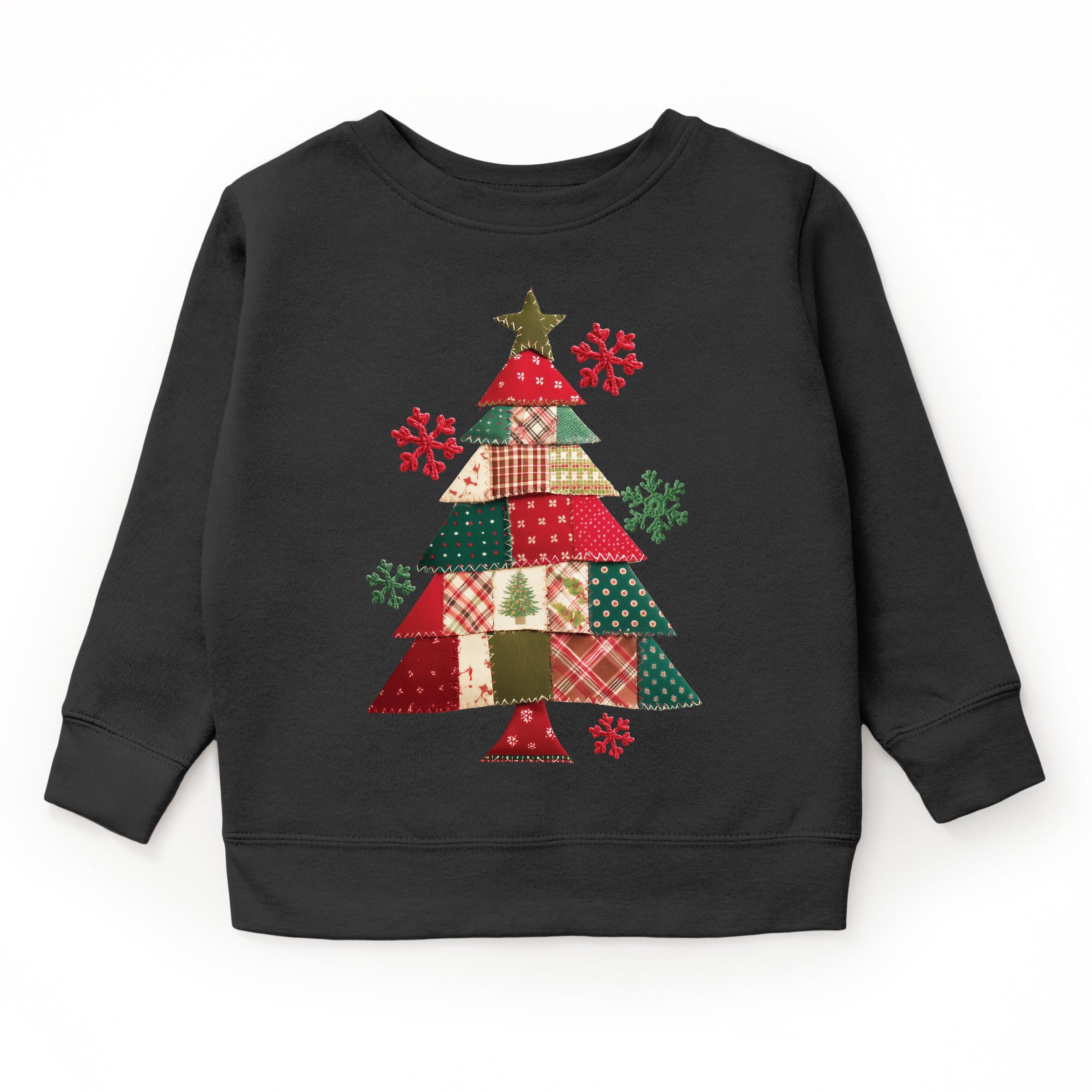 Christmas Tree Patchwork Print - Youth Graphic Sweatshirt