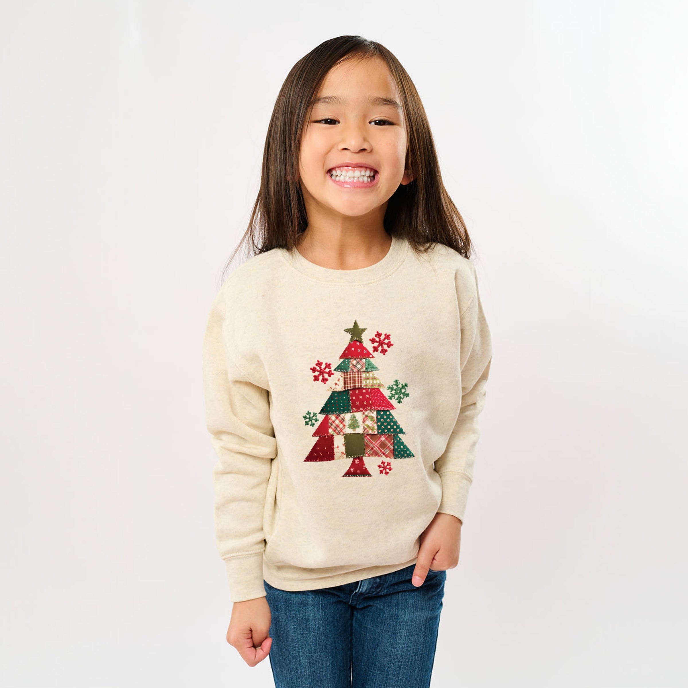 Christmas Tree Patchwork Print - Youth Graphic Sweatshirt