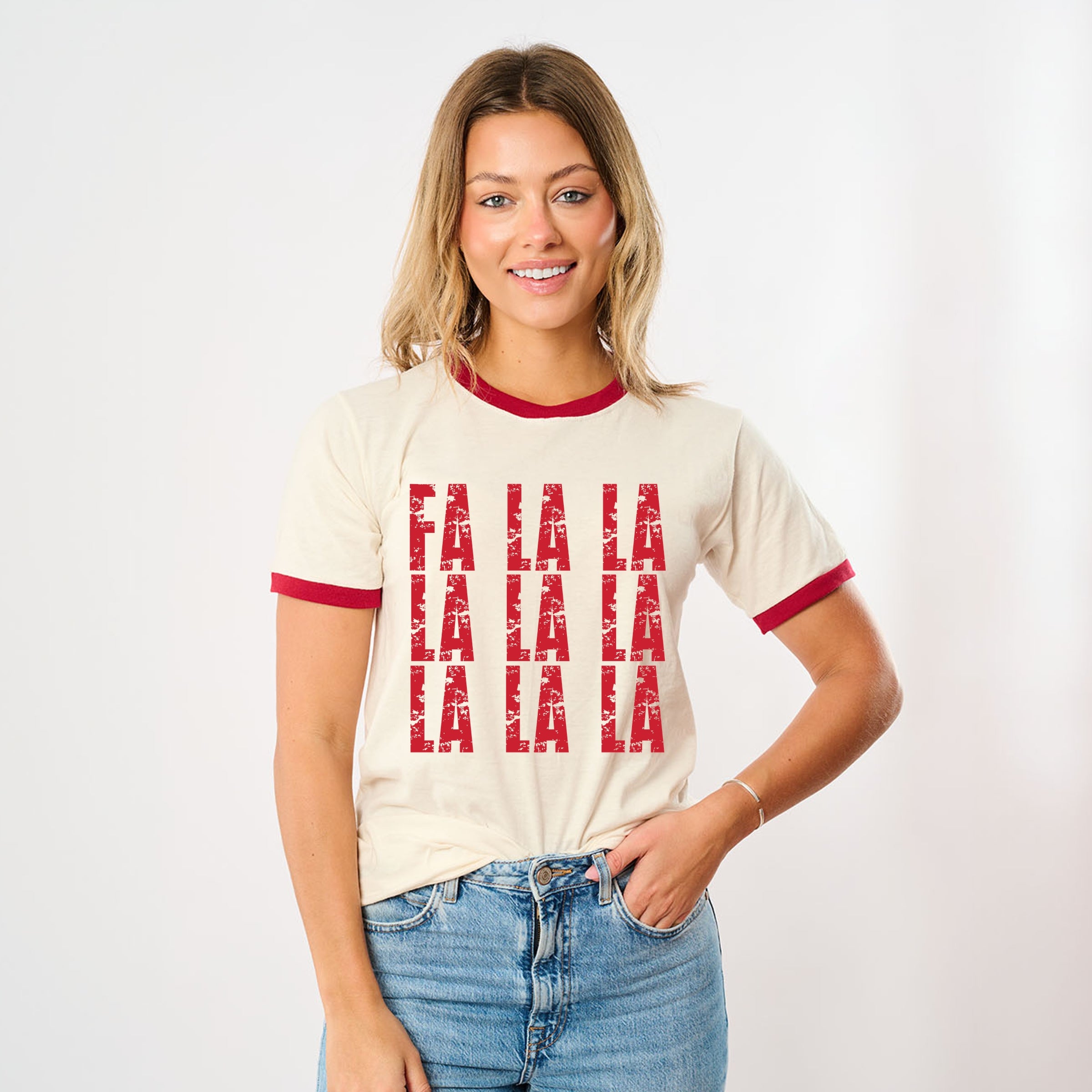 Fa La La Distressed - Women's Ringer Graphic T-Shirt