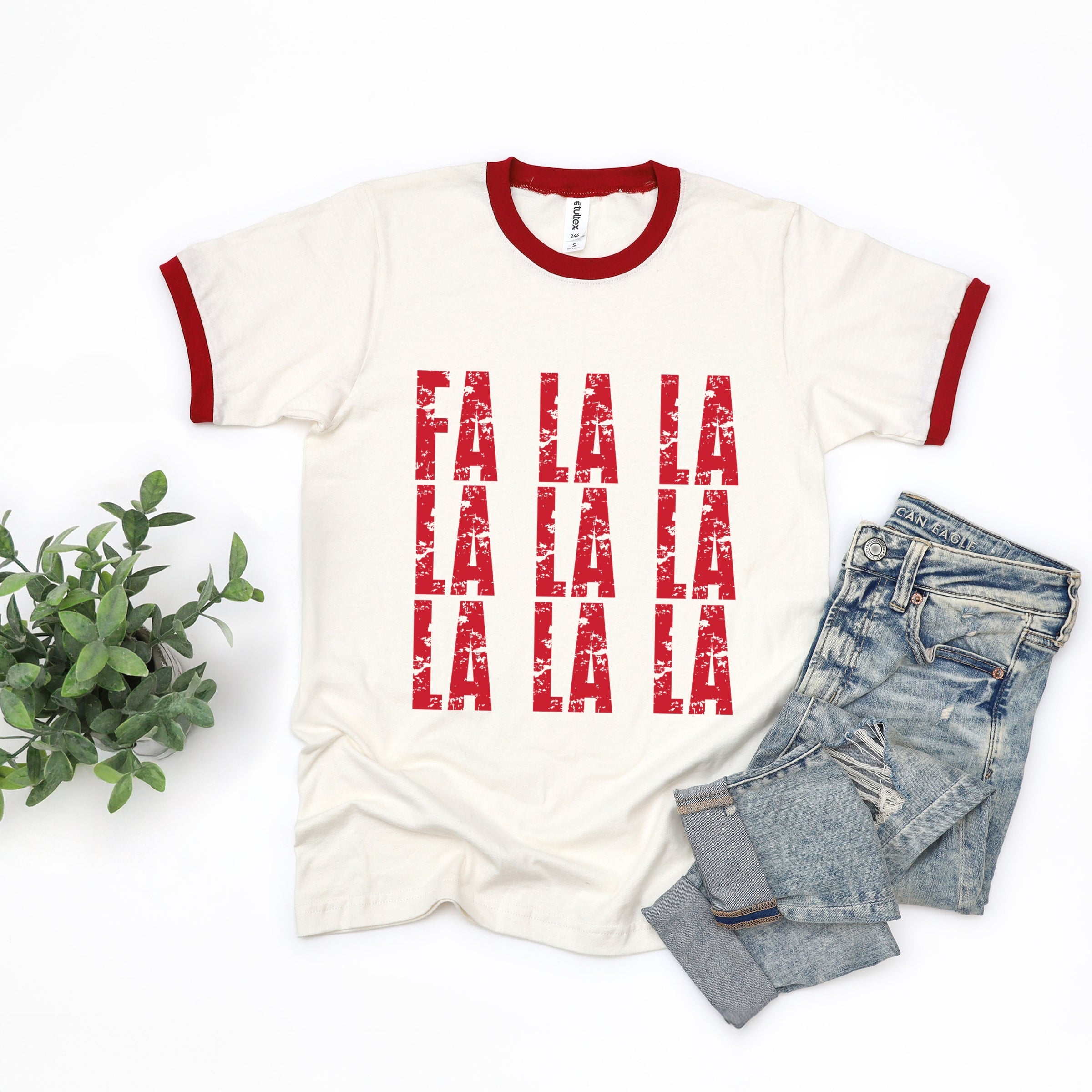 Fa La La Distressed - Women's Ringer Graphic T-Shirt