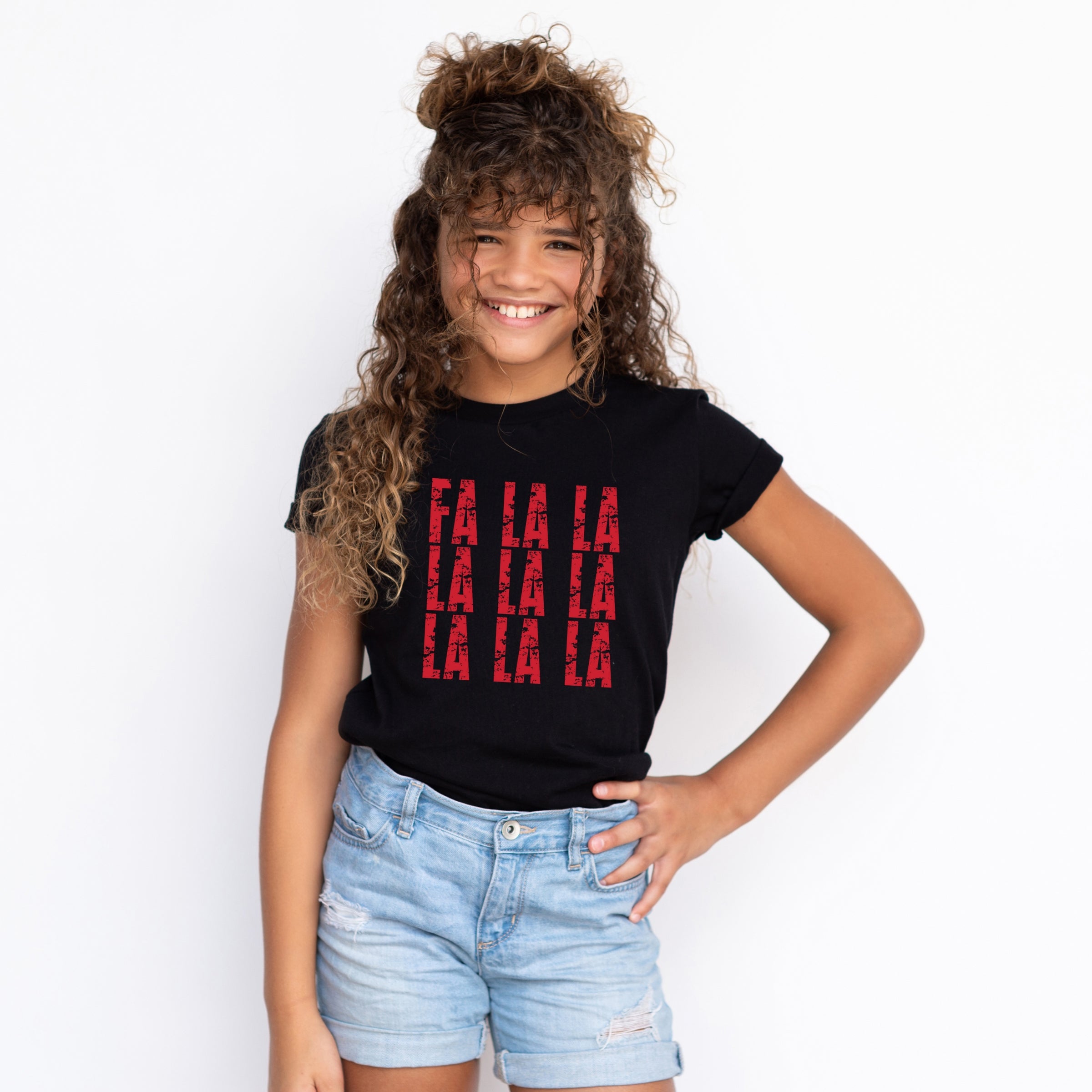Fa La La Distressed - Youth Short Sleeve Graphic T-Shirt
