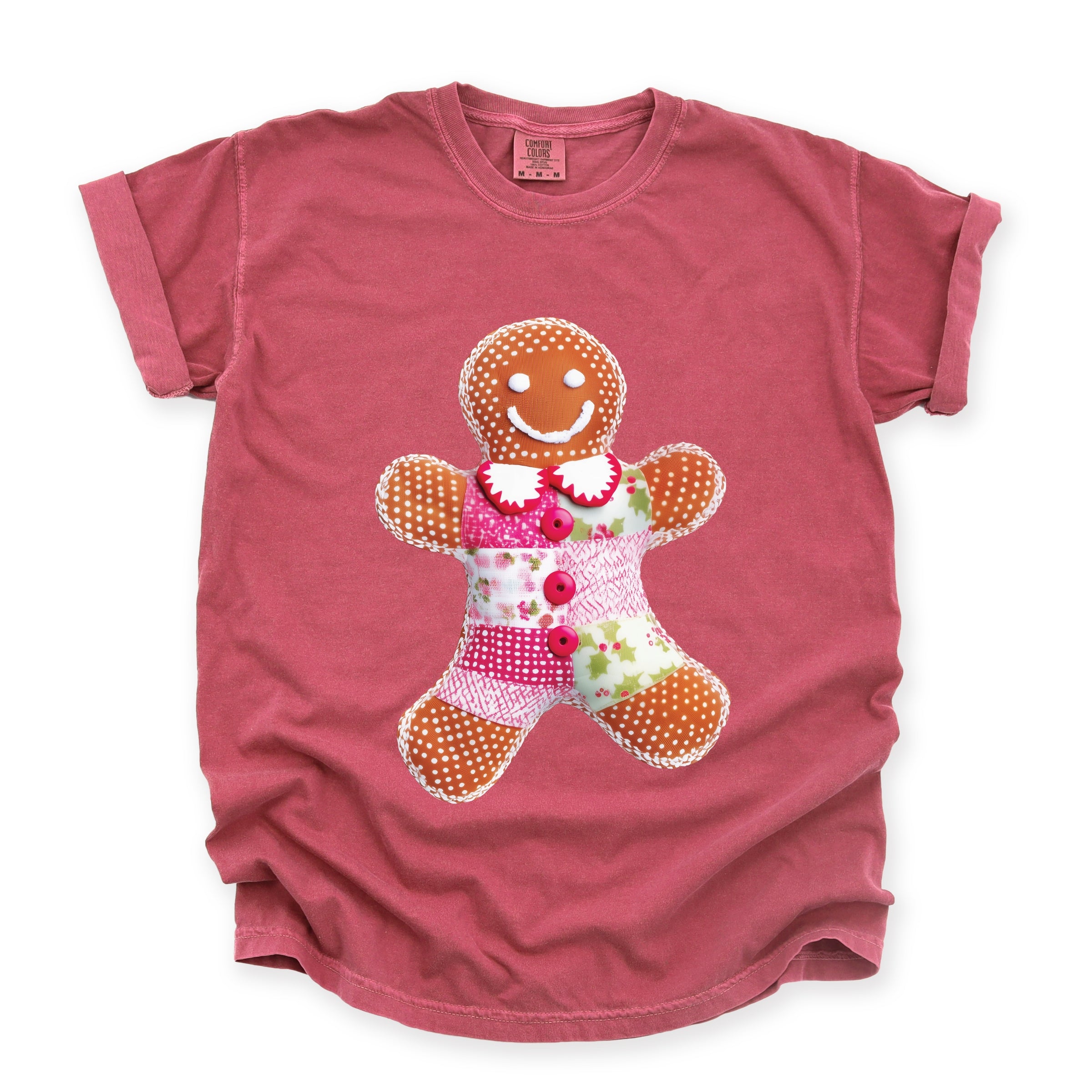 Gingerbread Polka Dot Patchwork Print - Women's Garment Dyed Graphic T-Shirt