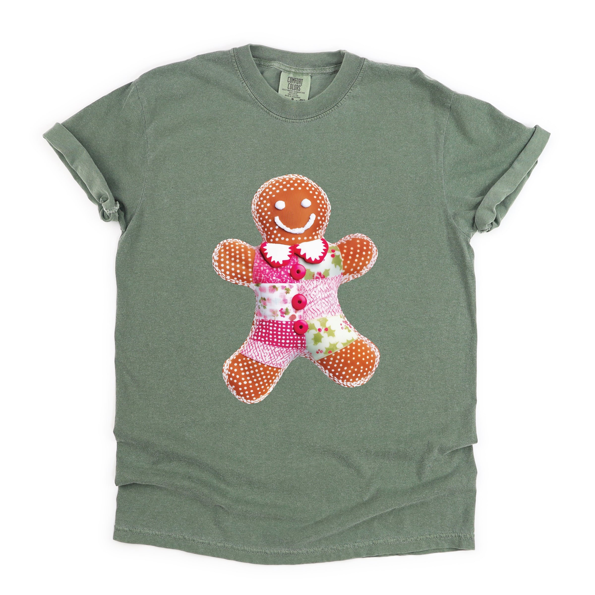 Gingerbread Polka Dot Patchwork Print - Women's Garment Dyed Graphic T-Shirt