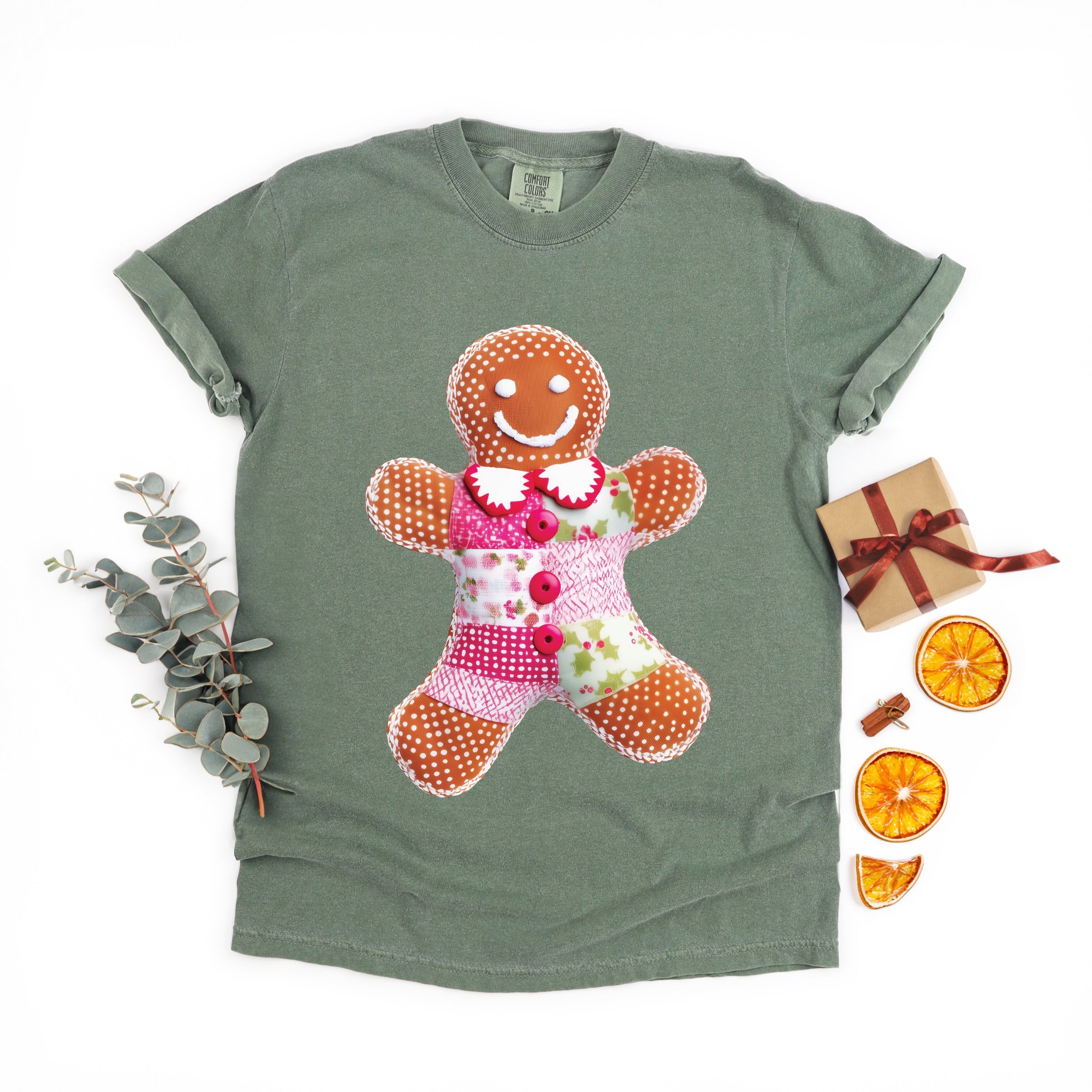 Gingerbread Polka Dot Patchwork Print - Women's Garment Dyed Graphic T-Shirt