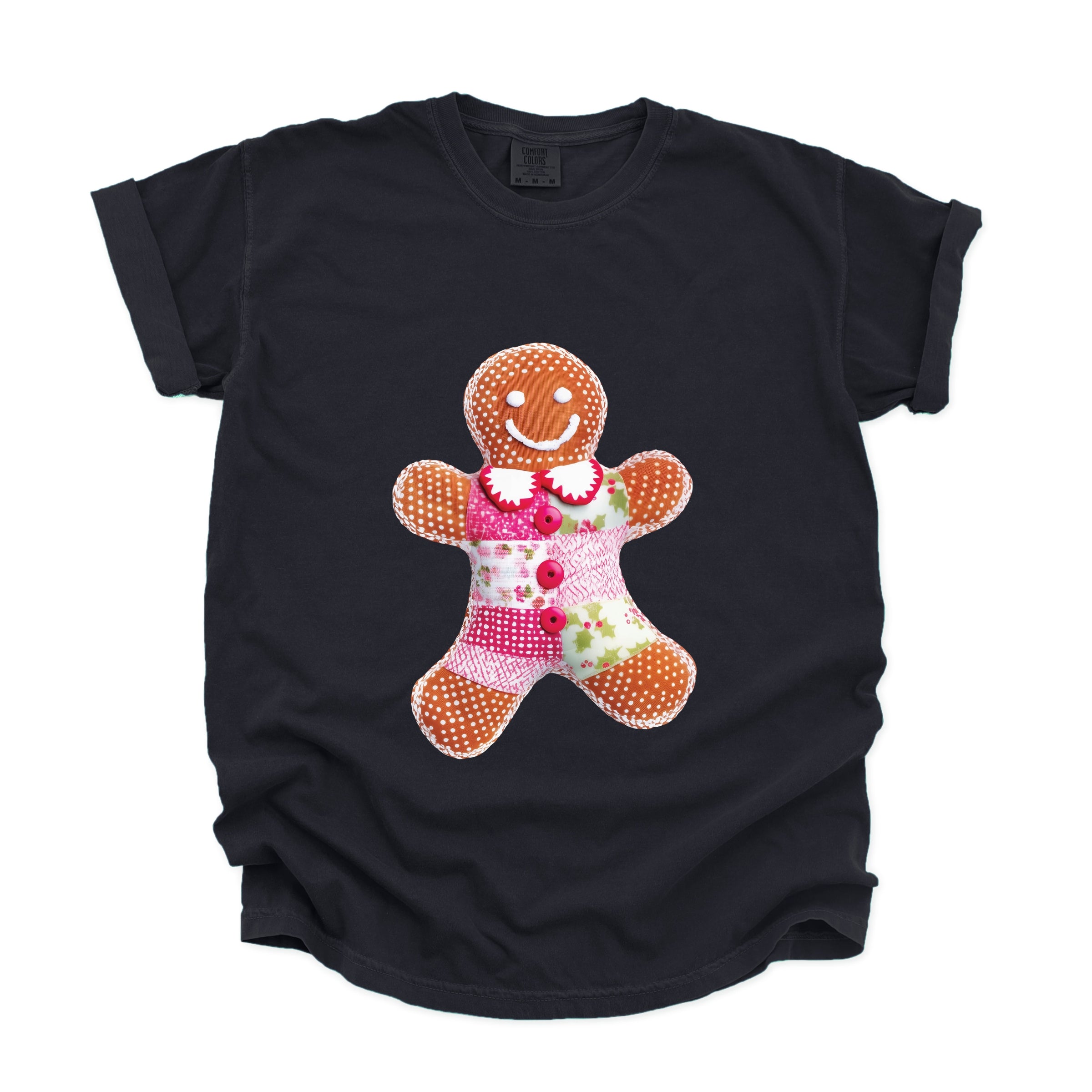 Gingerbread Polka Dot Patchwork Print - Women's Garment Dyed Graphic T-Shirt