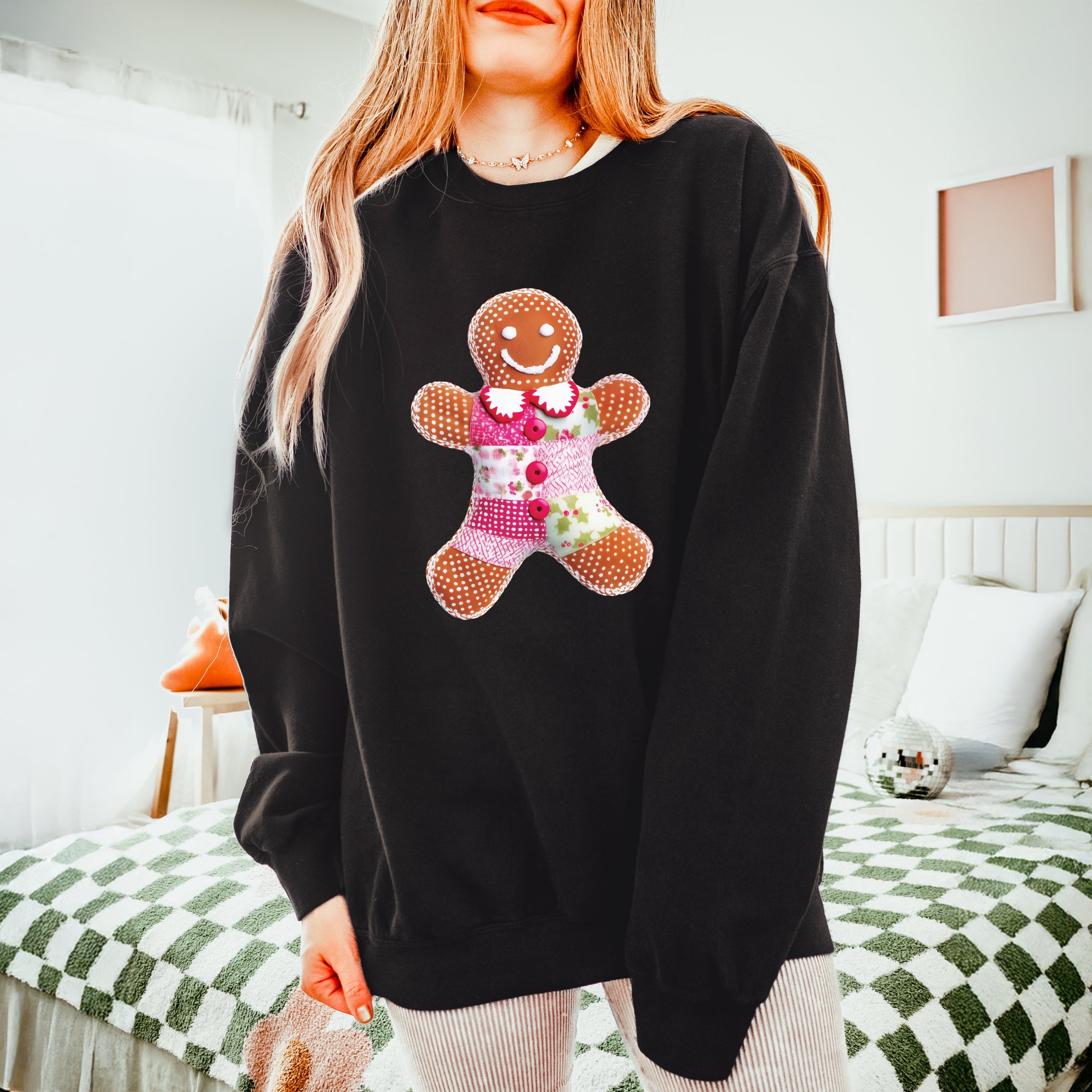 Gingerbread Polka Dot Patchwork Print - Women's Lightweight Garment Dyed Sweatshirt