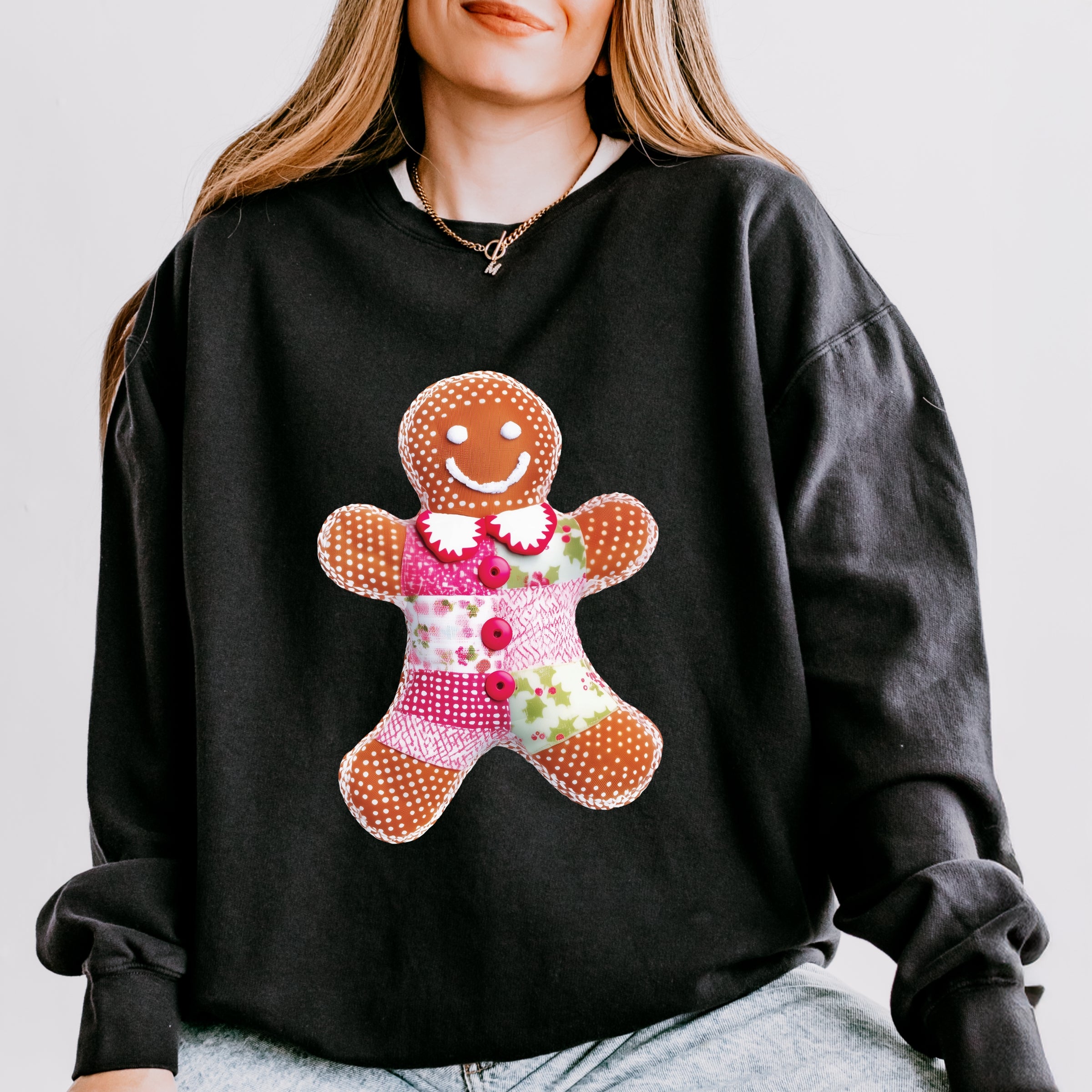 Gingerbread Polka Dot Patchwork Print - Women's Lightweight Garment Dyed Sweatshirt
