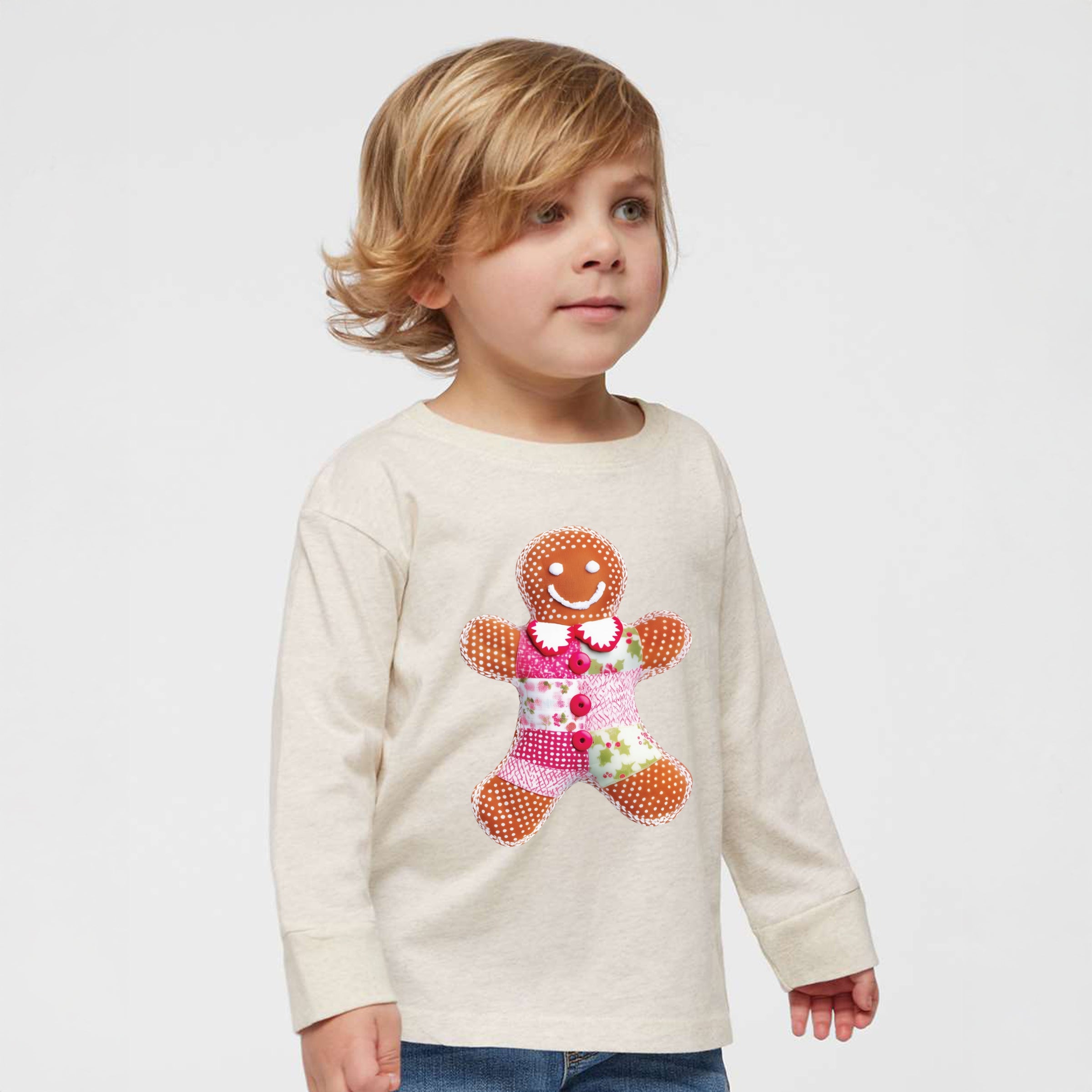 Gingerbread Polka Dot Patchwork Print - Toddler Long Sleeve Graphic Tee