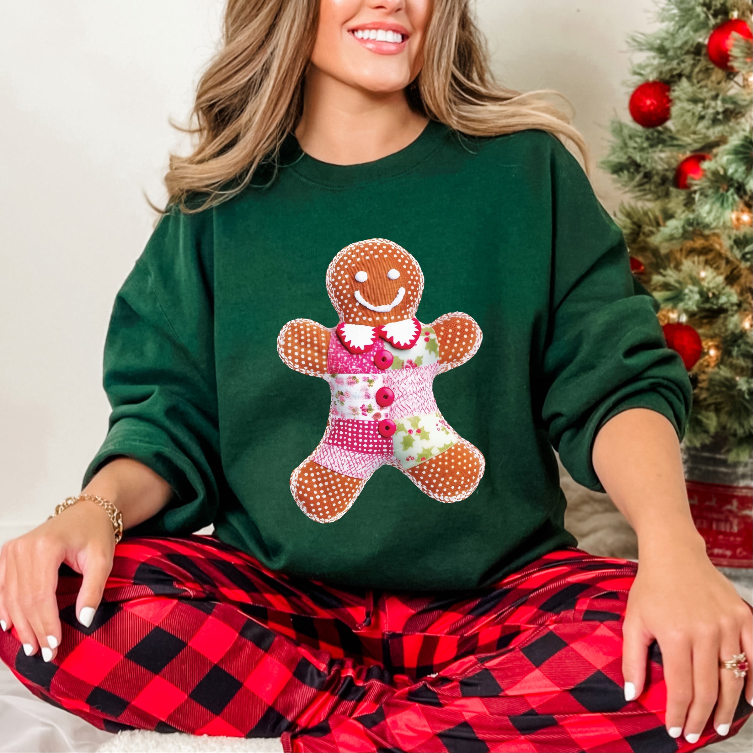 Gingerbread Polka Dot Patchwork Print - Women's Graphic Sweatshirt