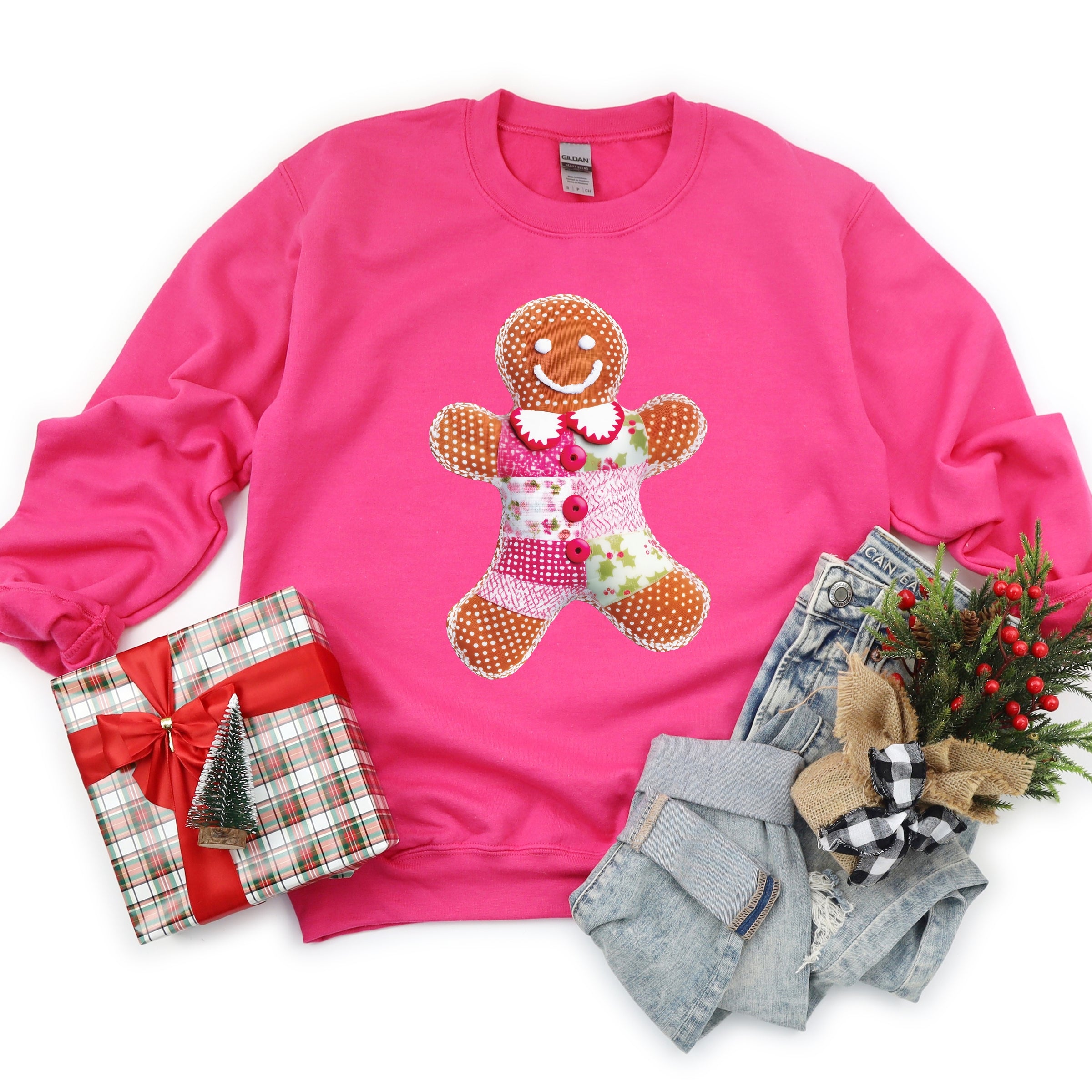 Gingerbread Polka Dot Patchwork Print - Women's Graphic Sweatshirt